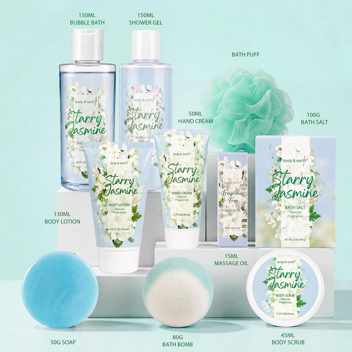 Body Earth Gift Baskets for Women 11PCS Jasmine Spa Gift - BODY & EARTH Official Imagery - 3