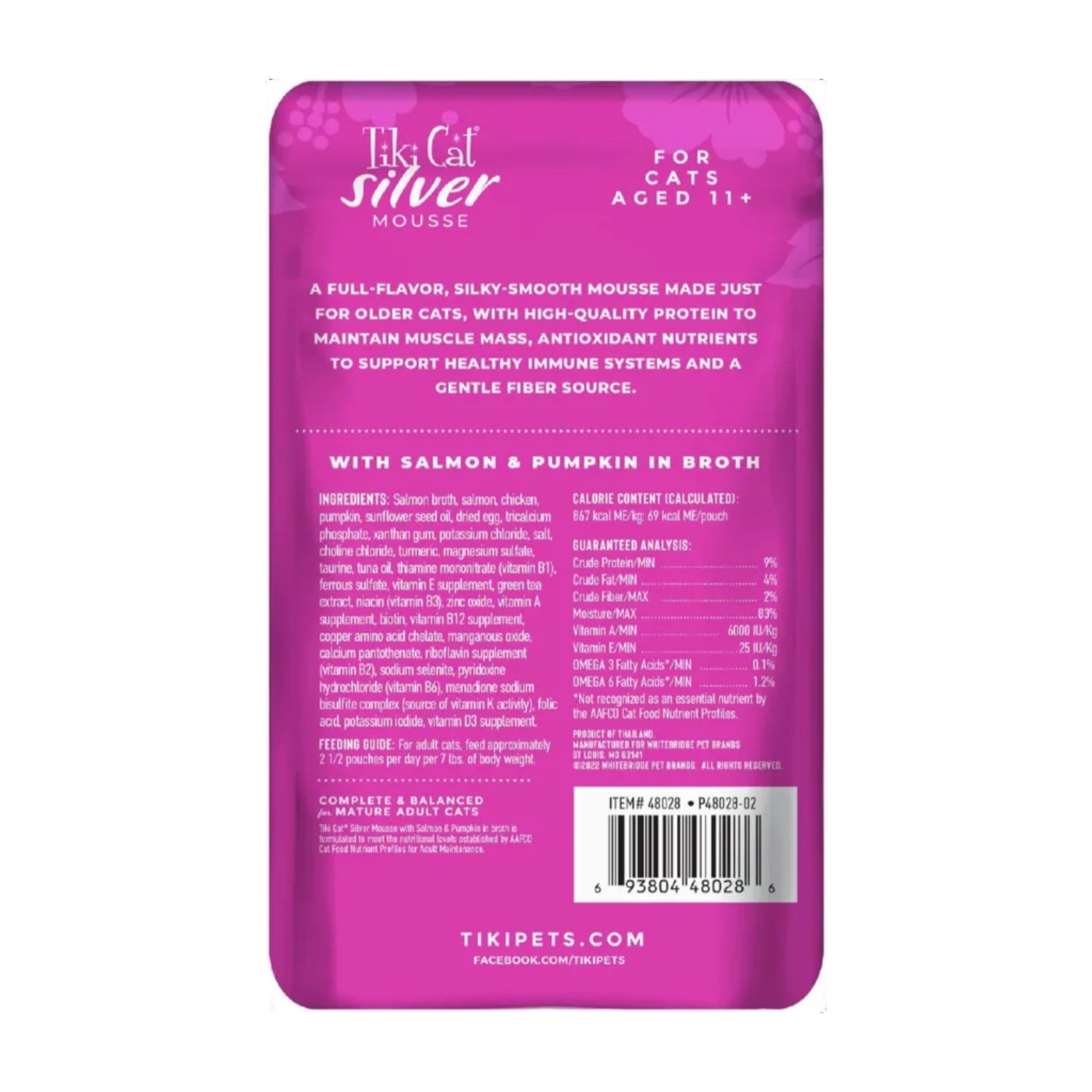 TIKI PETS Tiki Cat Silver Mousse with salmon and pumpkin in broth, silky smooth feline nutrition in a can
