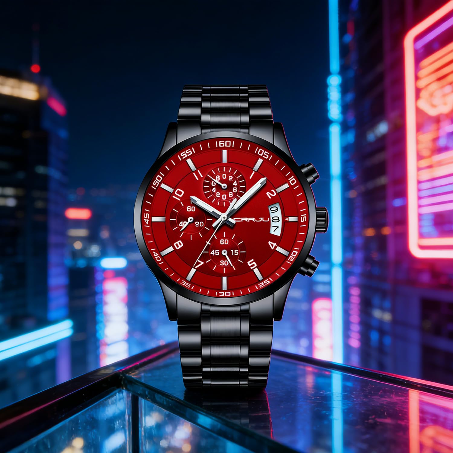 CRRJU Men's Fashion Stainless Steel Watches Date Waterproof Chronograp - View 8