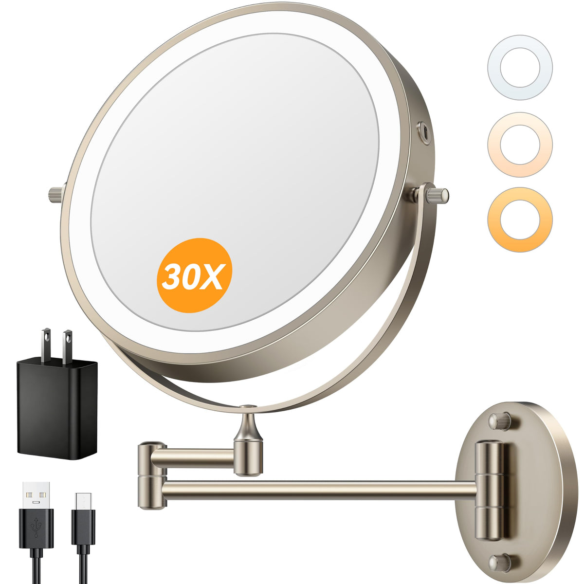 Auxmir 9 5000mAh 1X 30X Wall Mounted Lighted Magnifying - Auxmir Official Imagery - 1