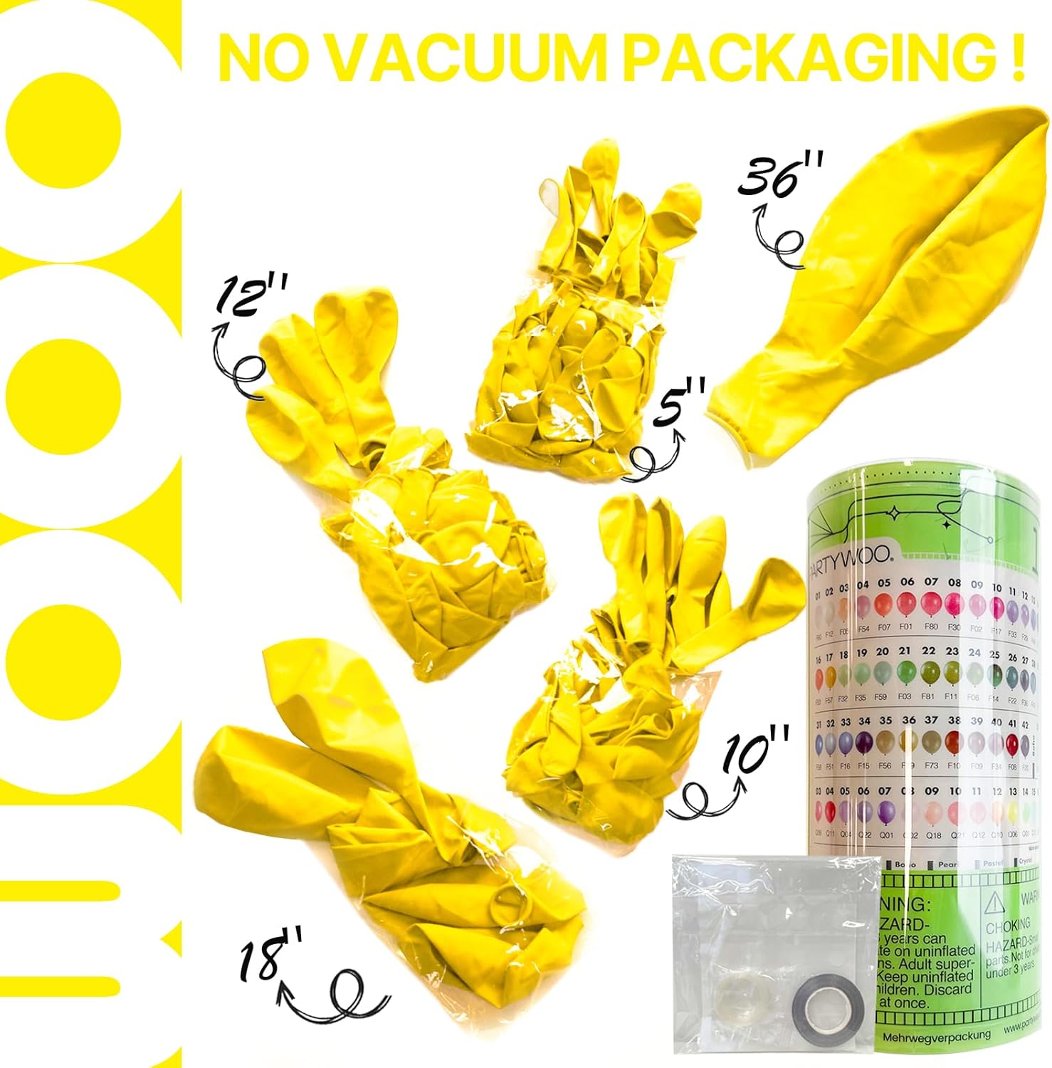 PartyWoo Yellow Balloons 127pcs Different Sizes of 18 12 10 5 Inch Matte Yellow Latex Balloon Yellow-Y55