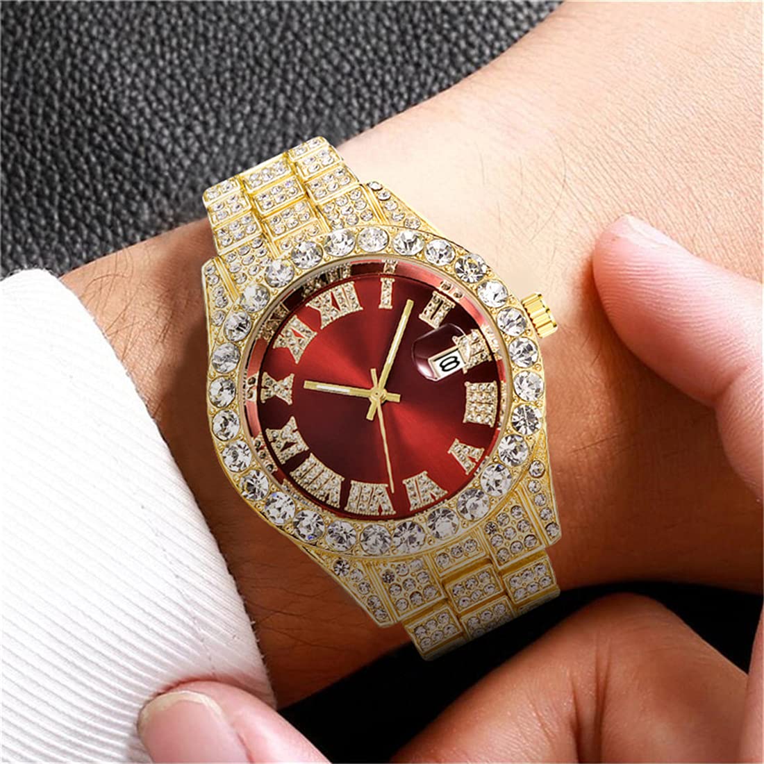 Unisex Crystal Rhinestone Watch Roman Numerals Big Dial Hip - SENRUD Official Imagery - 6