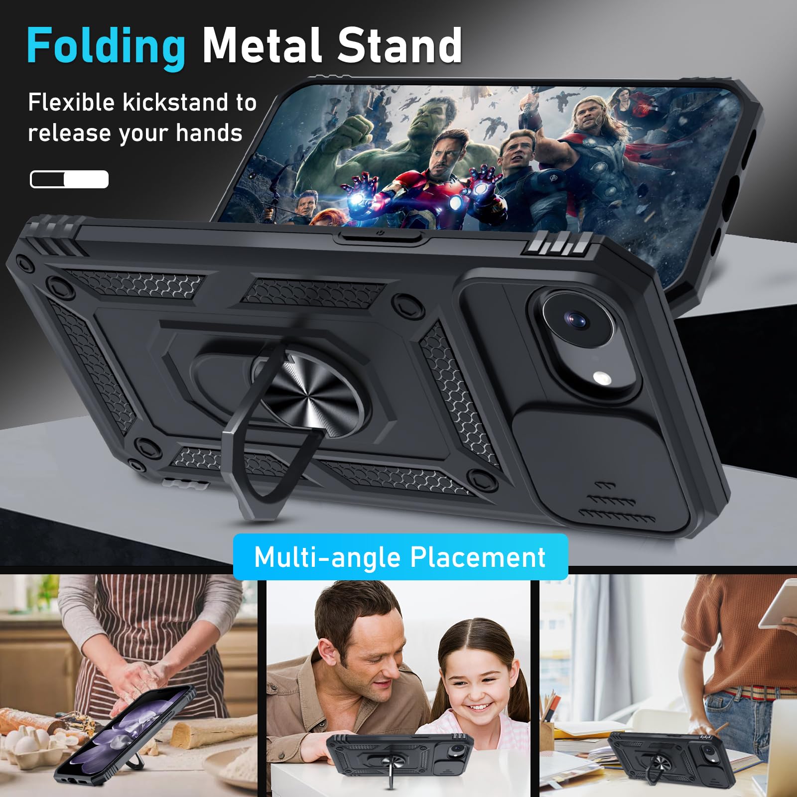for iPhone 17e/iPhone 16e Phone Case Built in Slide Camera Len... - Janmitta Official Product View 3