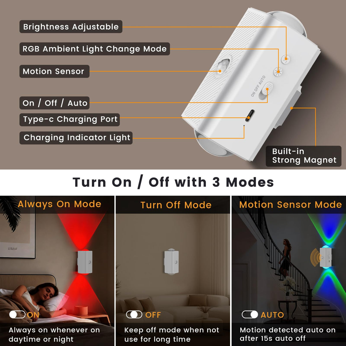 easuntec Motion Sensor Rechargeable Night Light Color - easuntec Official Imagery - 6