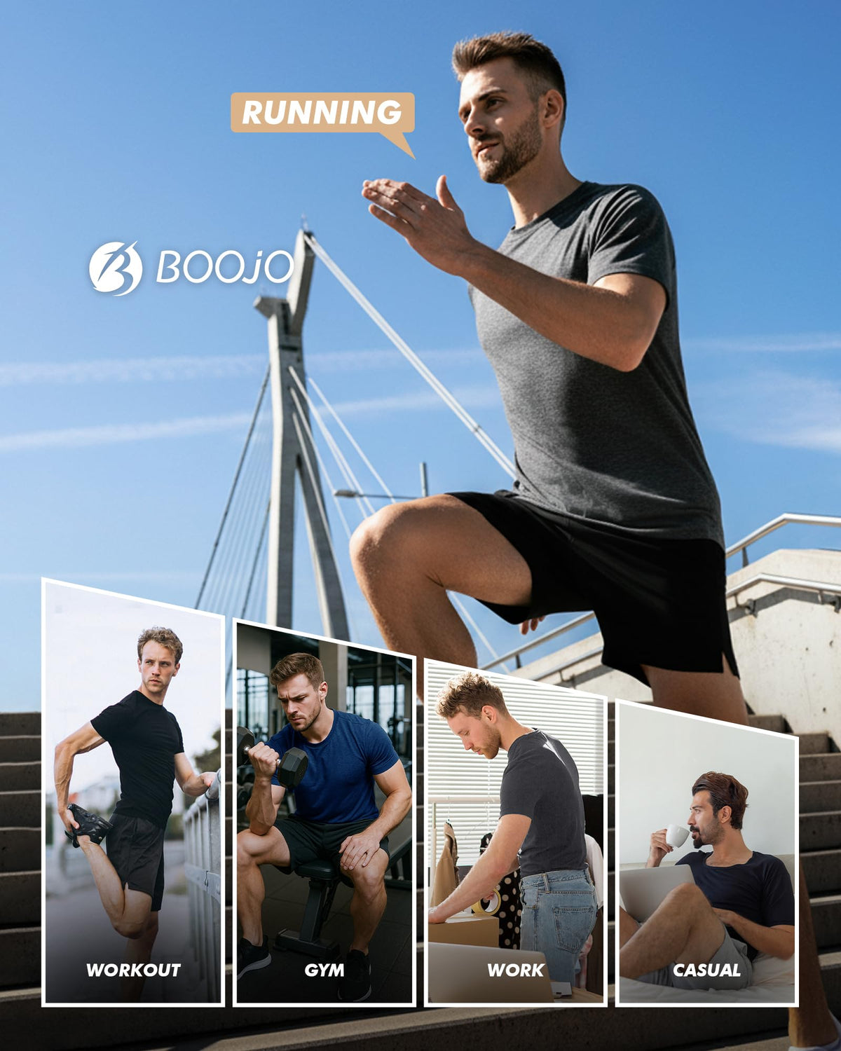 7 Pack Workout Shirts for Men Gym Athletic Short Sleeve - BOOJO Official Imagery - 6