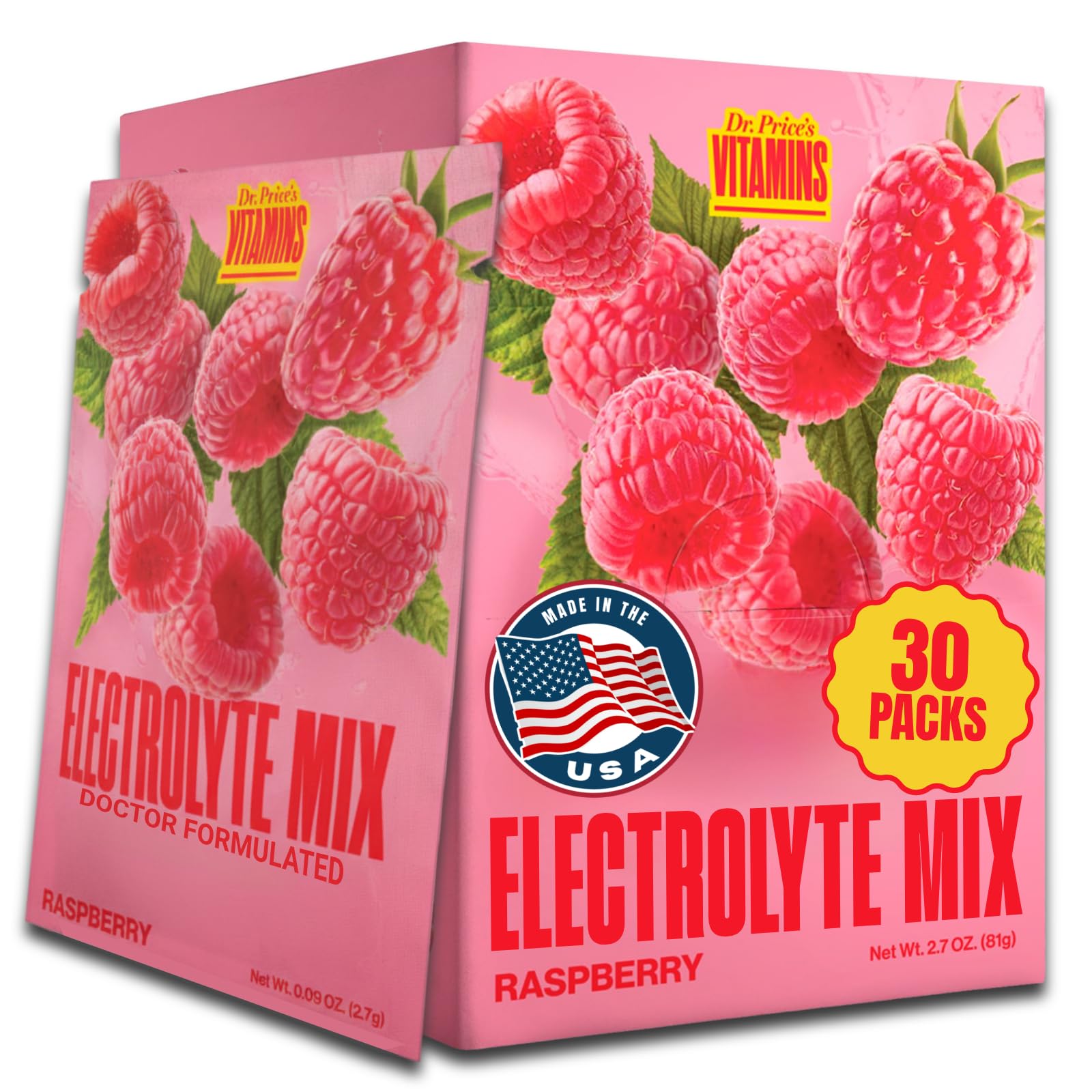Dr. Price's Vitamins Electrolytes Powder Packets, Raspberry, 30 - Product Imagery