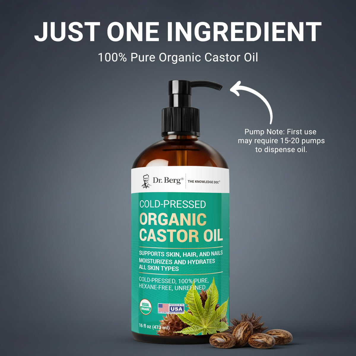 Dr Berg Organic Castor Oil 16 fl oz Cold Pressed Oil Pure - Dr. Berg Nutritionals Official Imagery - 4