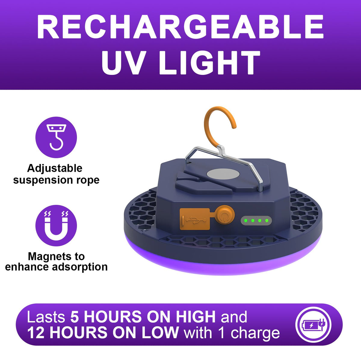 10000mAh Rechargeable 96 LED 395nm UV 6500K Camping Light - iodoo Official Imagery - 5