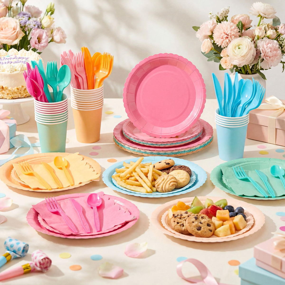 Zhehao 175 Pcs Candy Colors Party Plates Cups Napkins Set - Zhehao Official Imagery - 3
