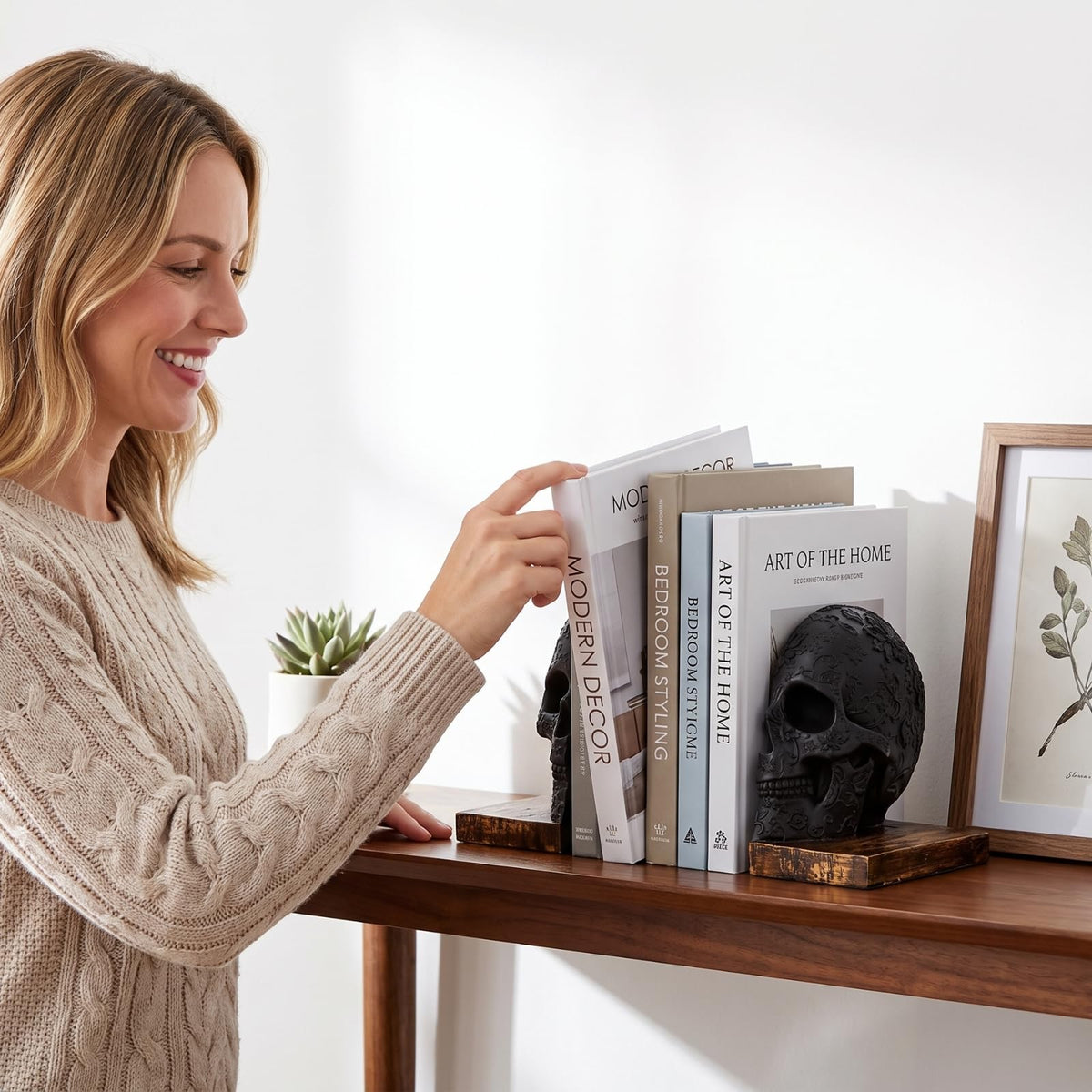 Skull Bookends Heavy Duty Gothic Skeleton Book Holder Set - GUTE Official Imagery - 3