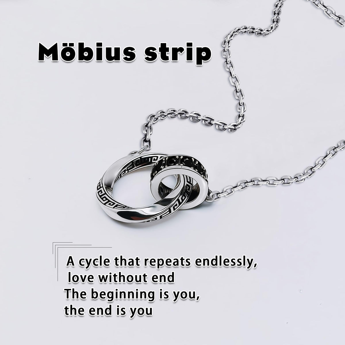 M bius Strip Men s Necklace Double Ring Black Onyx Pendant - BRAYEG Official Imagery - 5