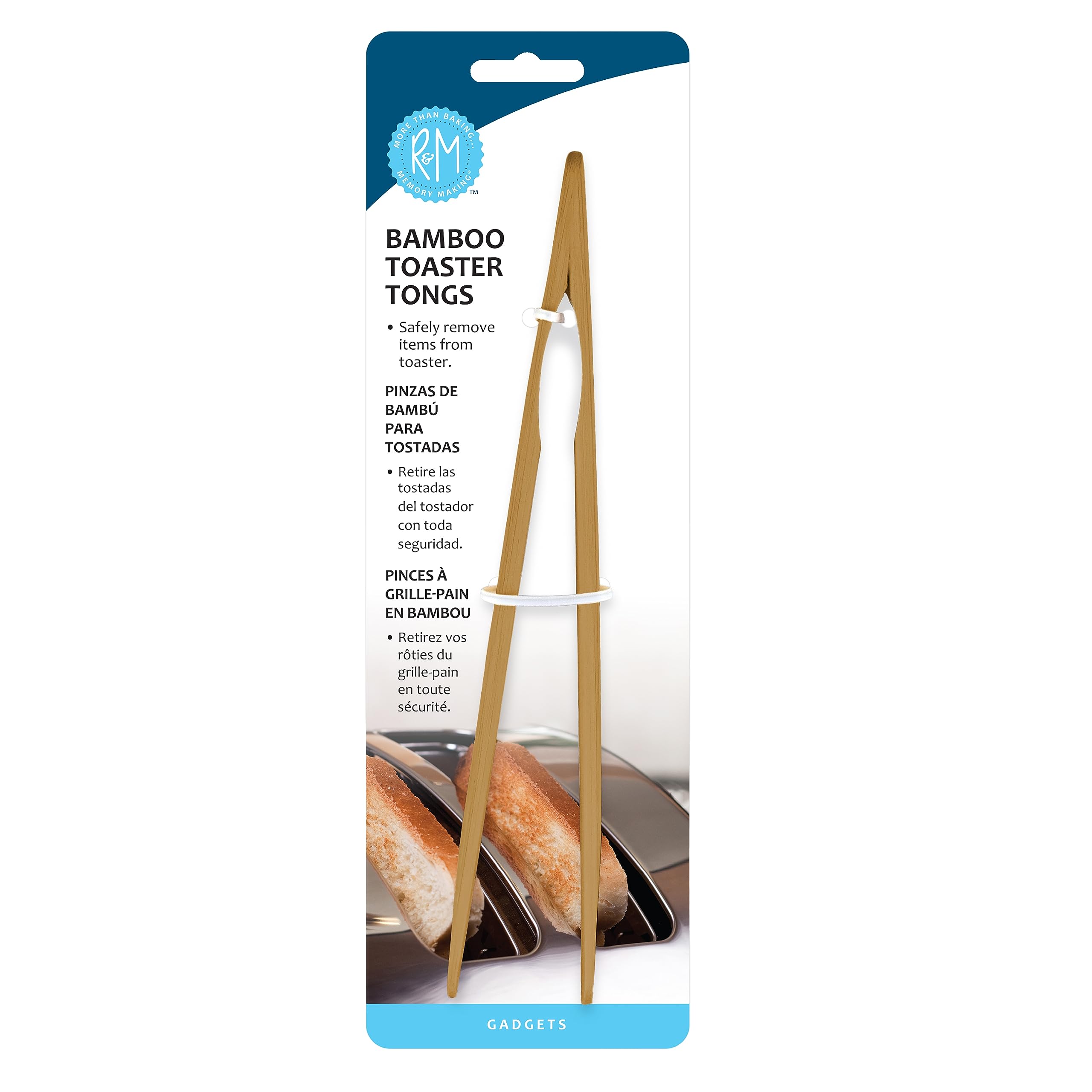 R&M Bamboo Toast Tongs 8" – Natural Wood Toaster Tongs for Removing To - View 1