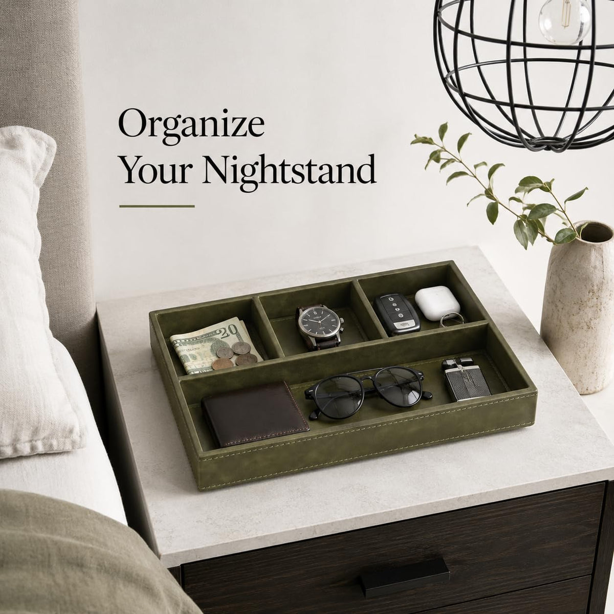 GORESE Valet Tray for Men Leather Tray EDC Desk Organizer - GORESE Official Imagery - 4