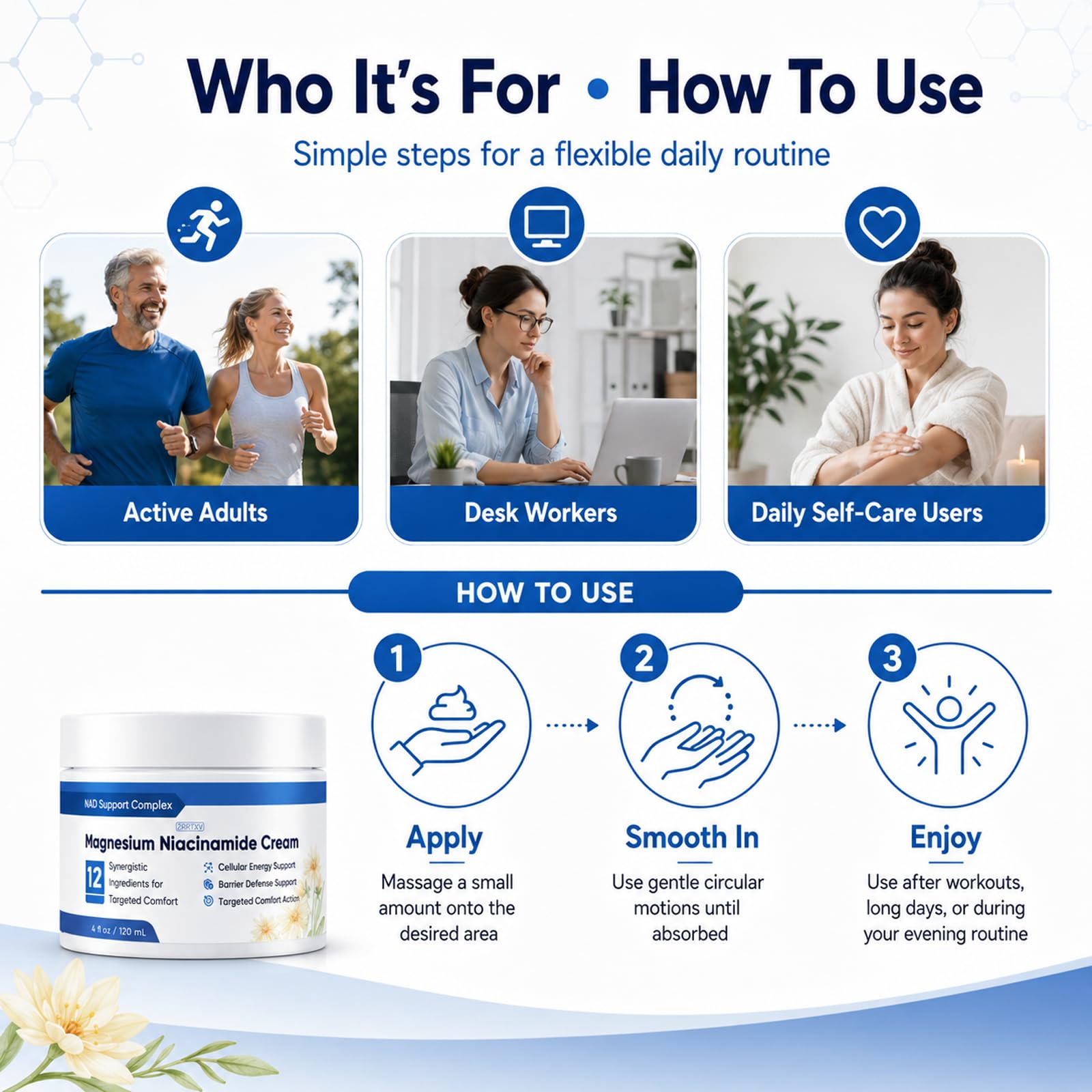 Kranla Magnesium Niacinamide Cream skin moisturizer in a 4 fl oz jar with a white lid, designed for soothing and hydration.