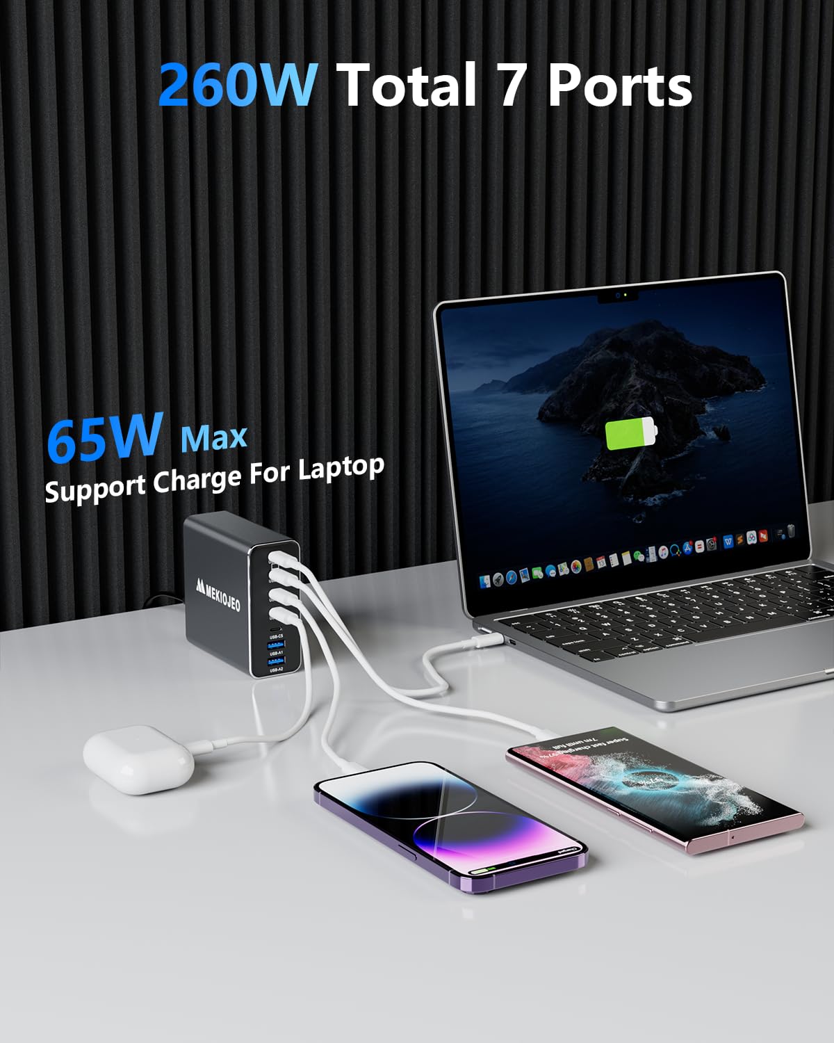 MEKIOJEO Aluminum Alloy 260W USB C Charger GaN Fast USB C - MEKIOJEO Official Imagery - 3