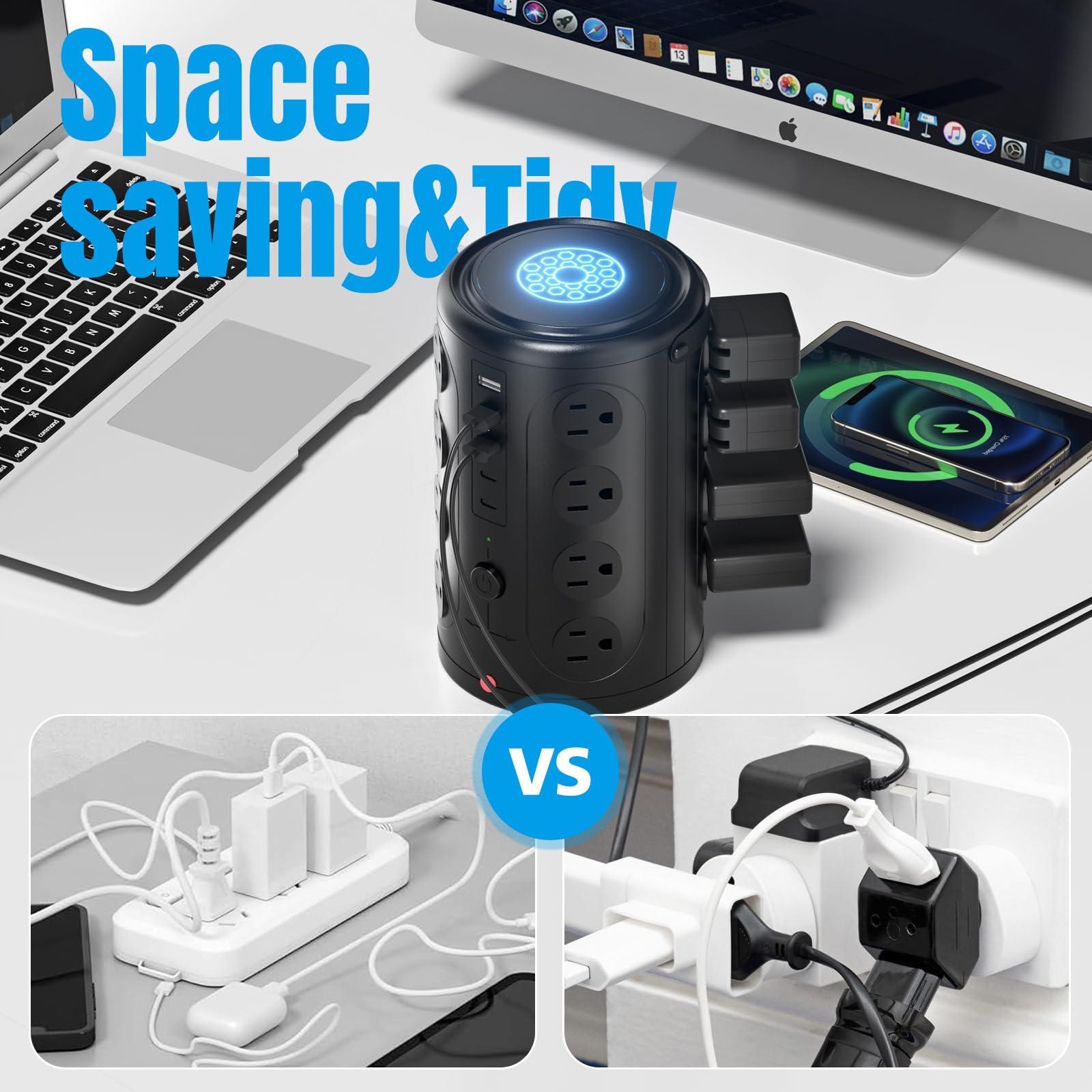 Surge Protector Power Strip Desk Charging Station with 15W - UWIWUTEI Official Imagery - 5