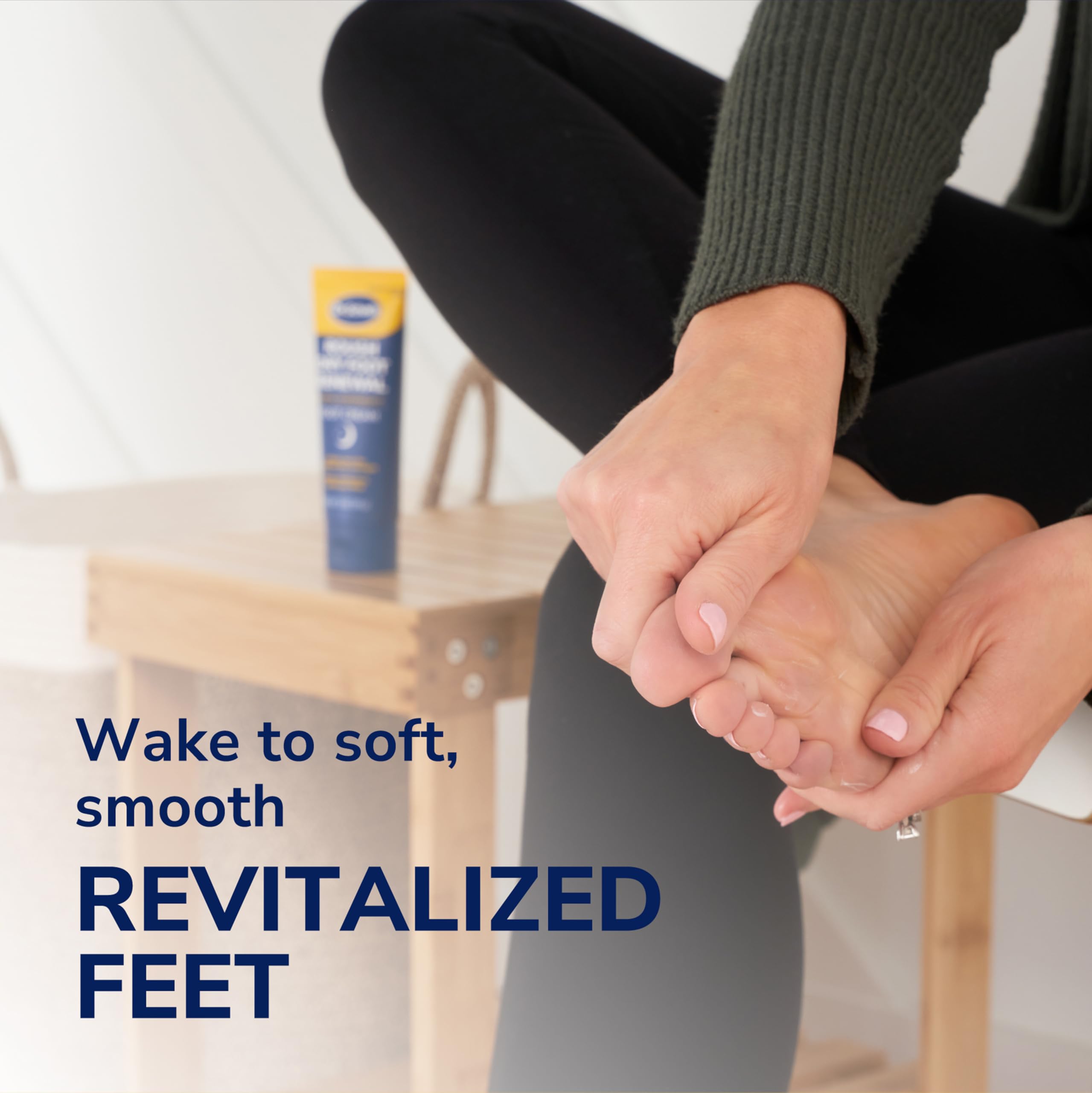 Dr. Scholl's Foot Renewal Overnight Kit with cream and moisturizing socks for soft, refreshed feet.