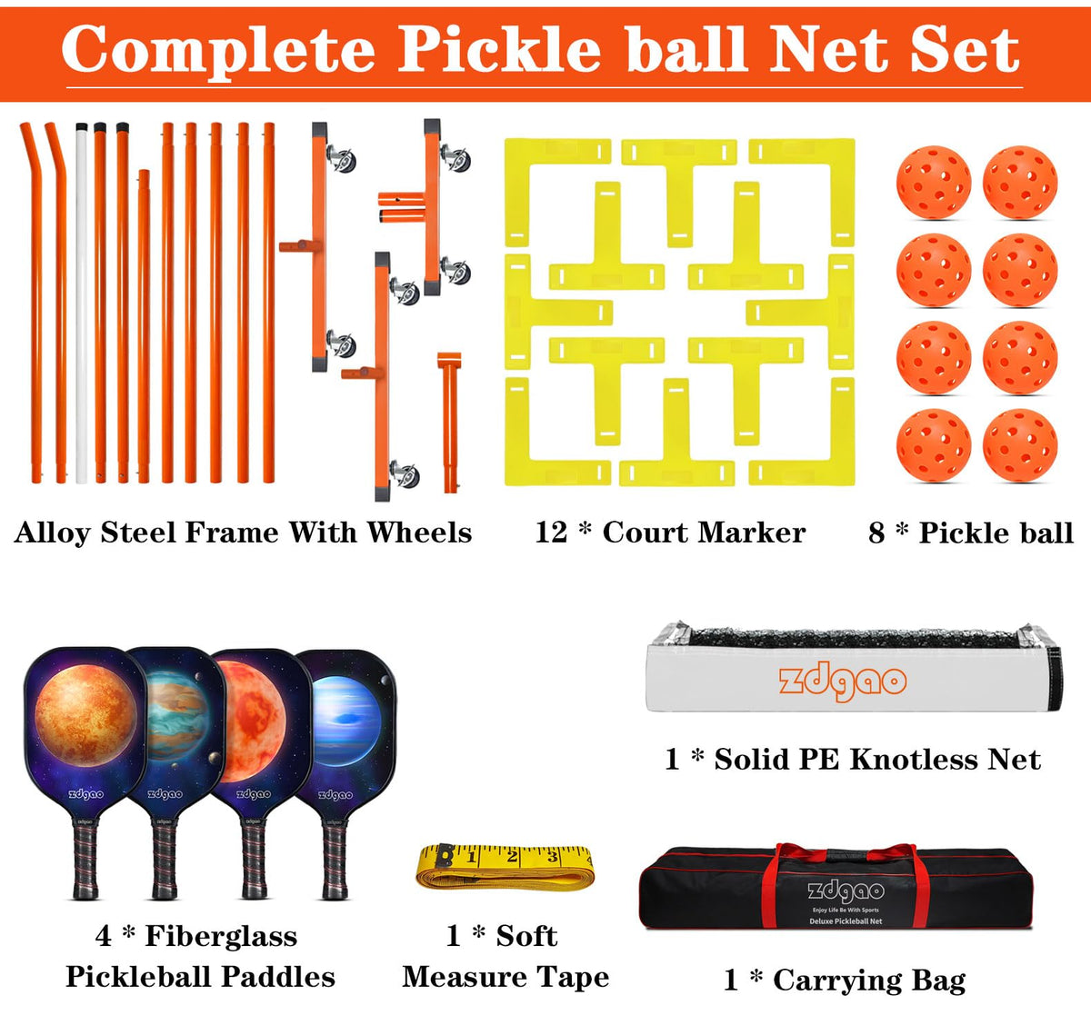 Portable Pickleball Net with 4 Paddles Set for Indoor - Zdgao Official Imagery - 8