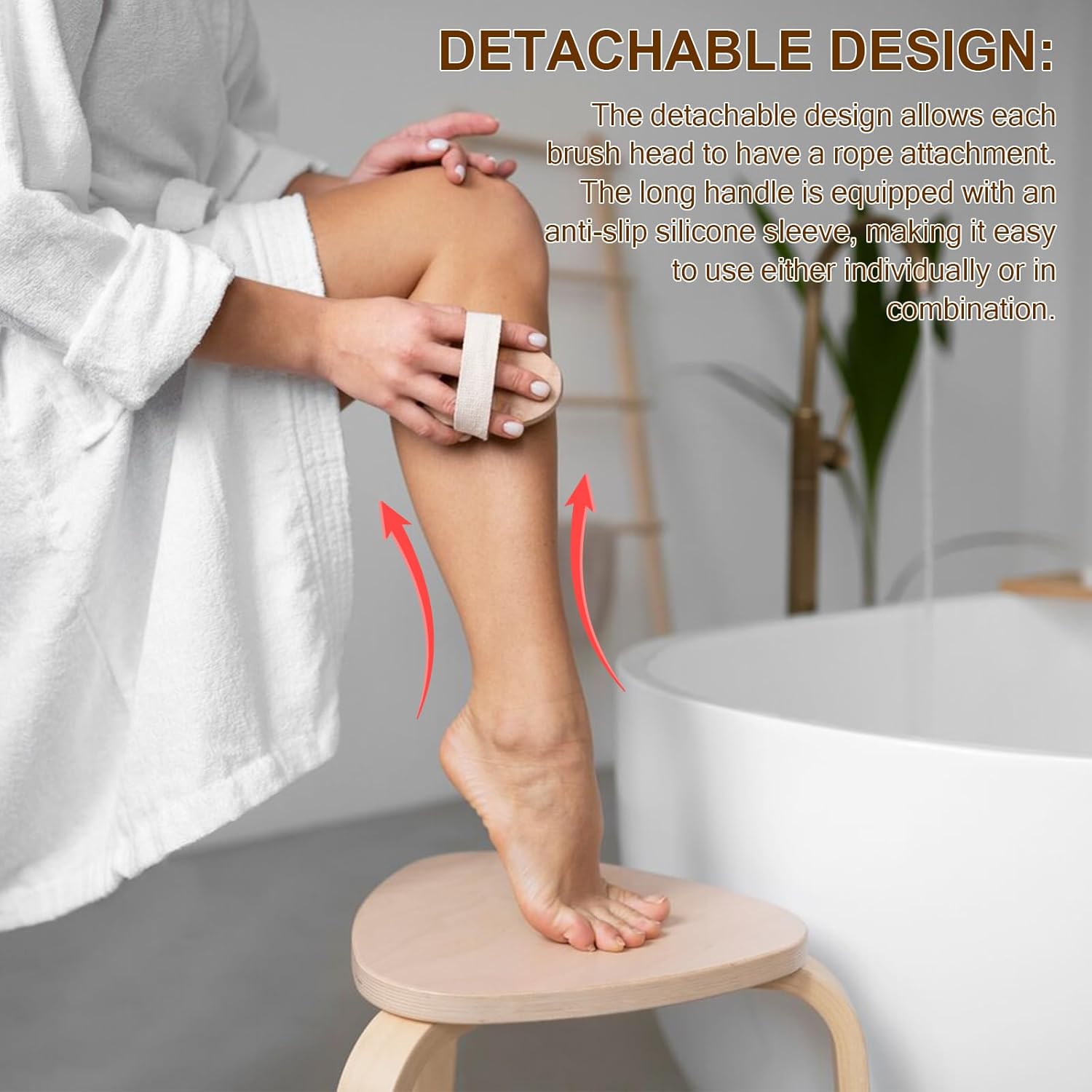 DEBETOOL dry brushing set with natural boar bristle body and face brush, wooden long handle scrub brush for exfoliation and skincare.