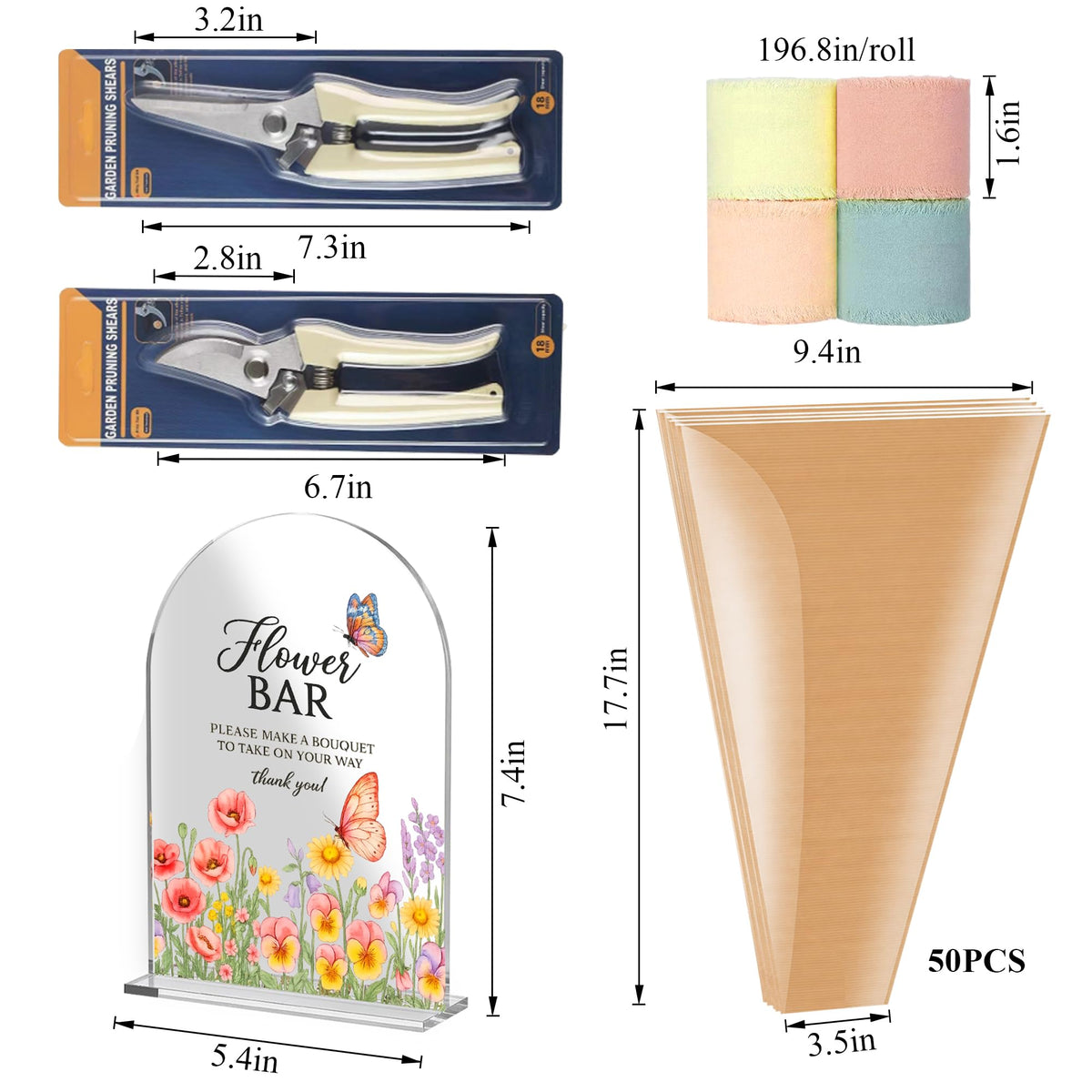 57Pcs Flower Bar Supplies Kit w Waterproof Kraft Boquet Bags - NREDXOON Official Imagery - 4