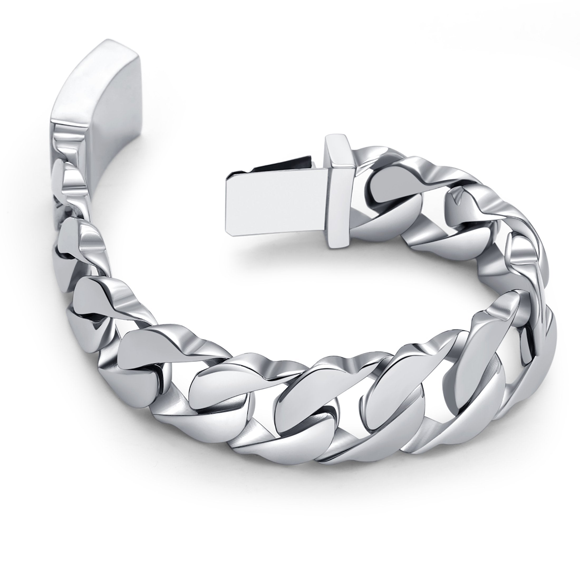 Mens Stainless Steel Power Link Bracelet Sturdy Chain Style - Product Imagery