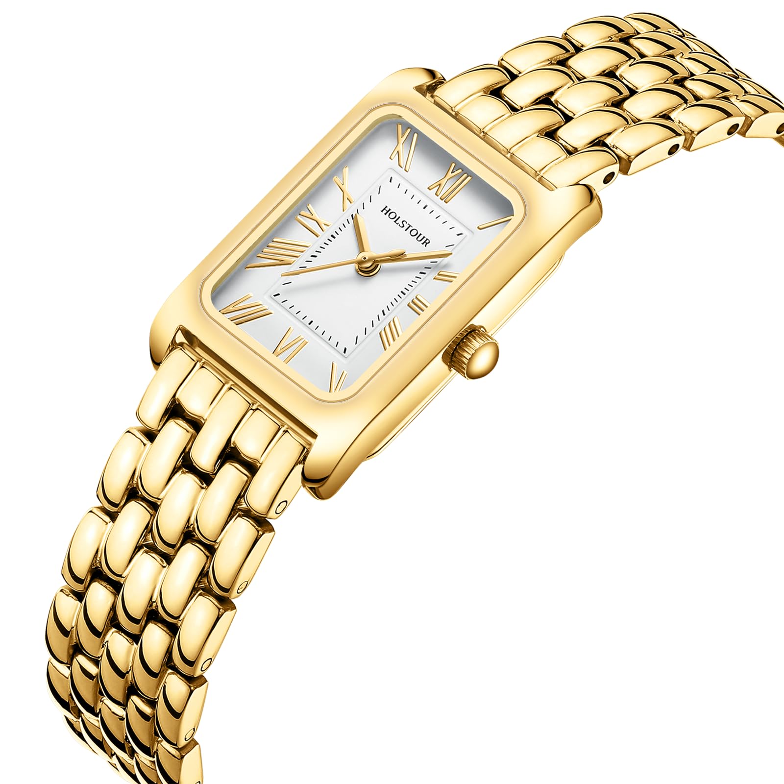 HOLSTOUR Women's Vintage Gold Rectangular Watch Roman Dial