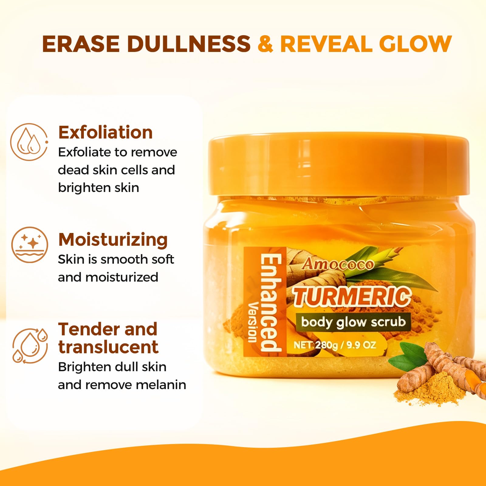 Amococo Turmeric Body Scrub, Botanical Skin Cleanser for Dullness & Uneven - Amococo Official Product View 5