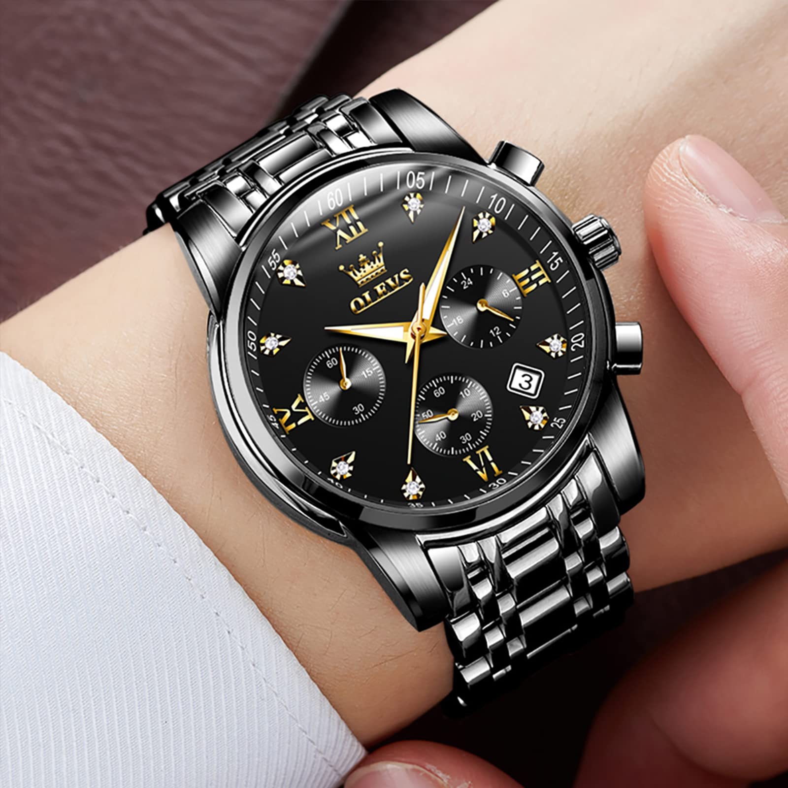 OLEVS Men's All Black Chronograph Dress Watch