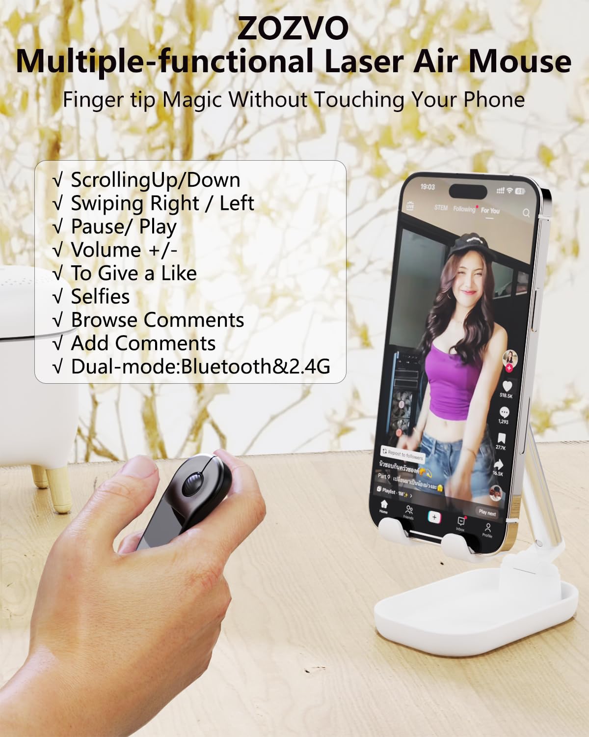 Rechargeable Air Mouse for PC iOS Android with Touchpad - ZOZVO Official Imagery - 3