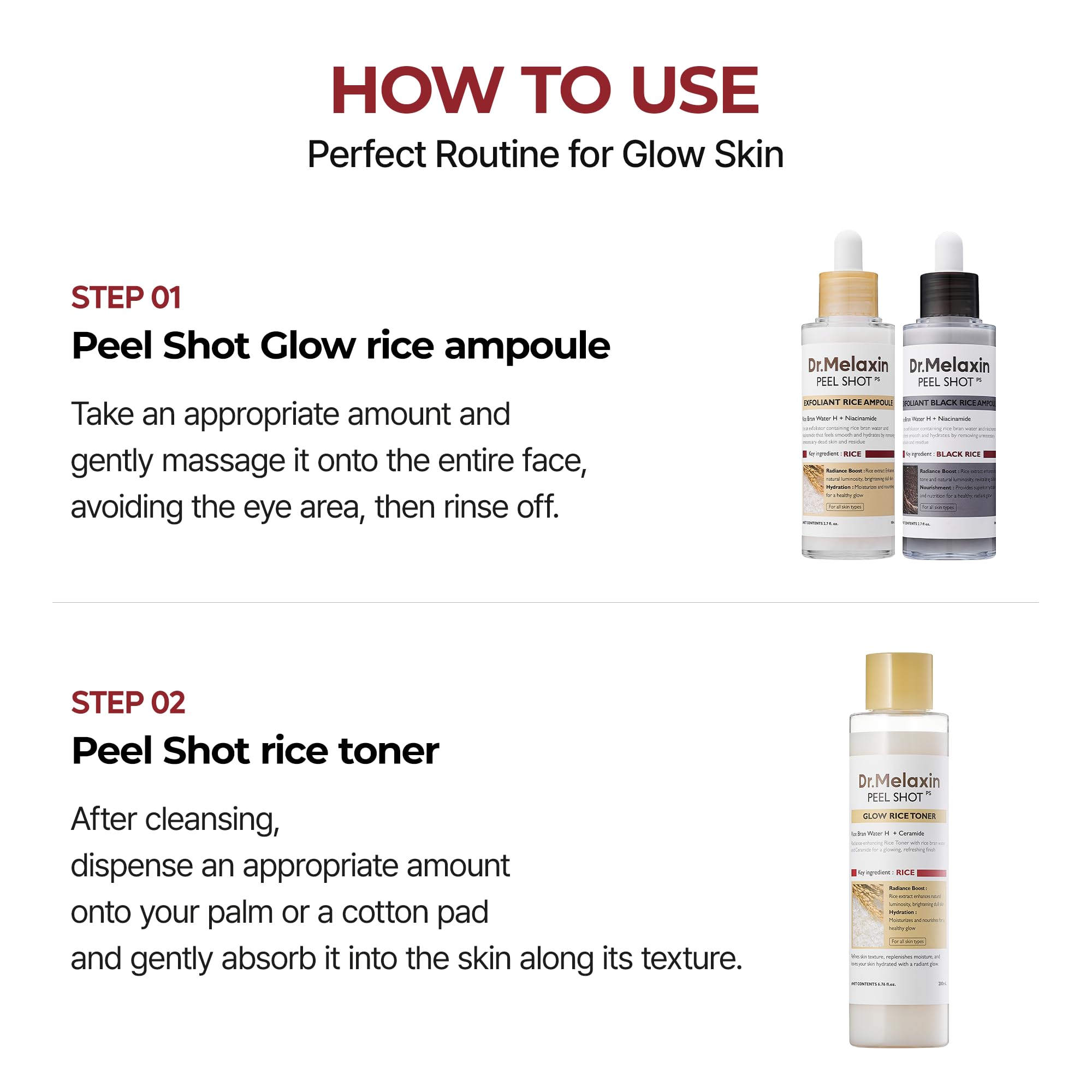 Dr.Melaxin Peel Shot Glow Rice Toner with Rice Extract & Ceramides, Hydrating & - Dr.Melaxin Official Product View 8