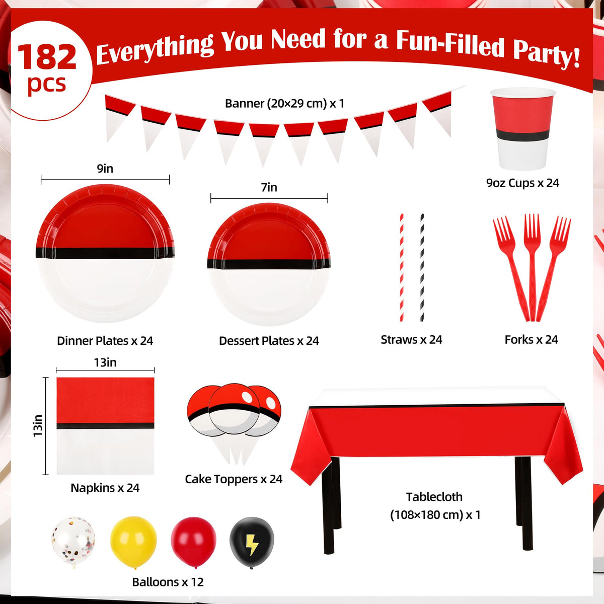 Cartoon Birthday Party Supplies Bundle 182 Piece Disposable - DUMBI Official Imagery - 4