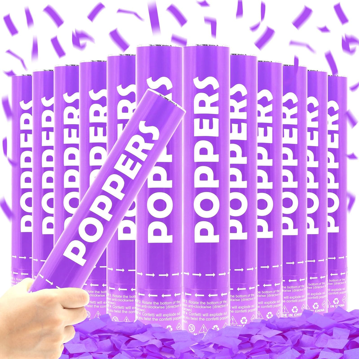 Confetti Cannon 12Pack Purple Party Popper Shooters 12 Inch - DSYSMIN Official Imagery - 1