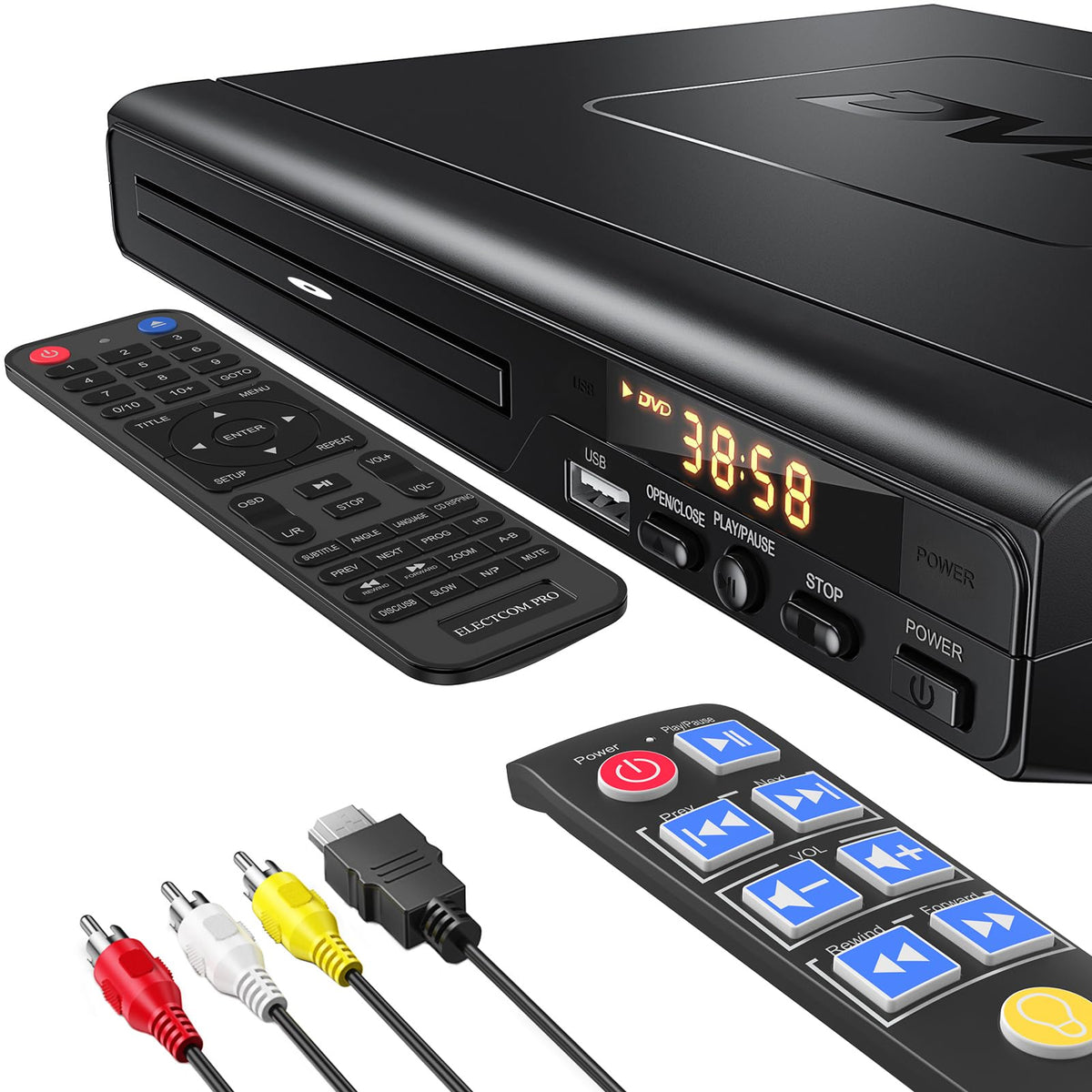 ELECTCOM PRO Region Free DVD Player for TV with Large Button - ELECTCOM PRO Official Imagery - 2