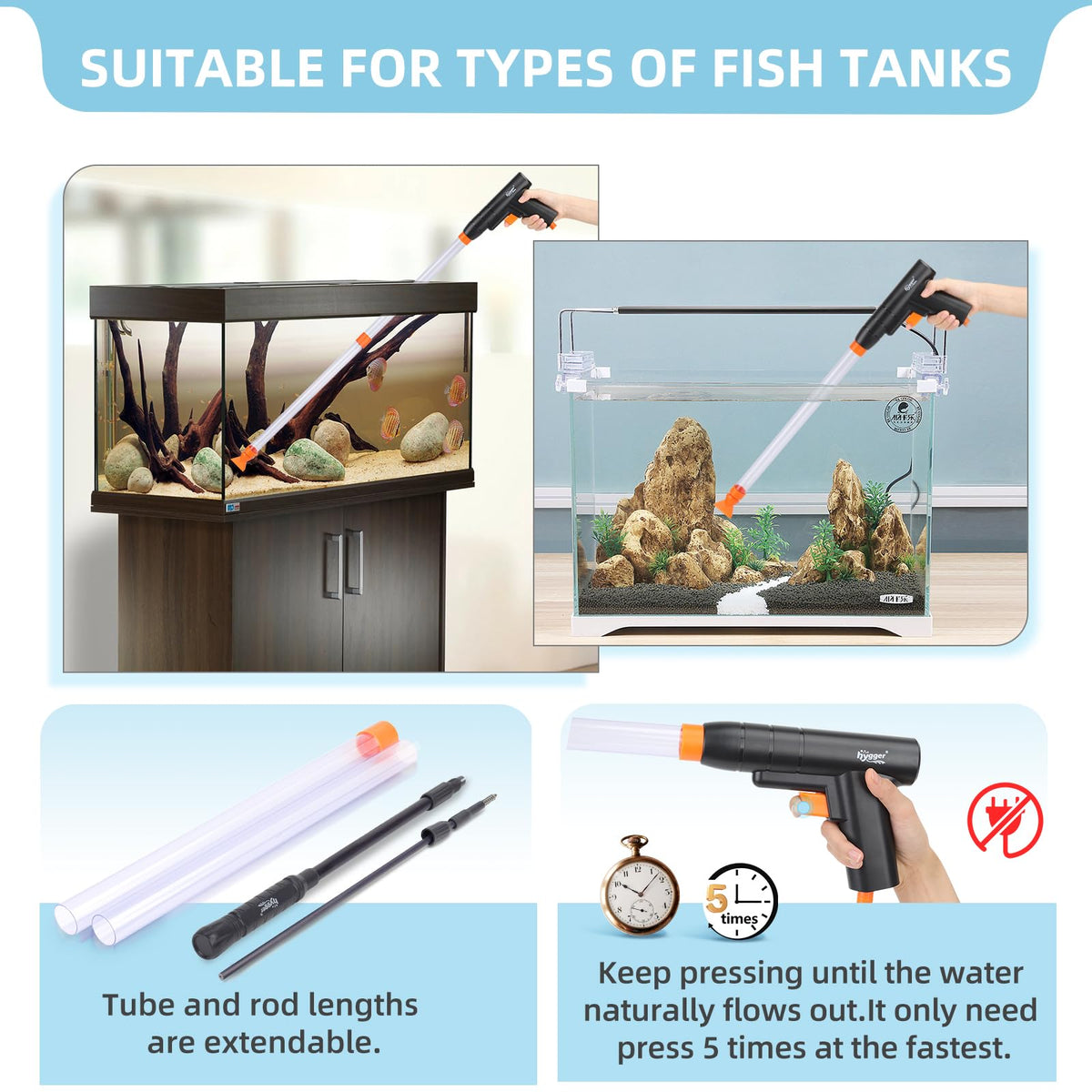 hygger Aquarium Gravel Cleaner Kit Fish Net Aquarium - hygger Official Imagery - 4