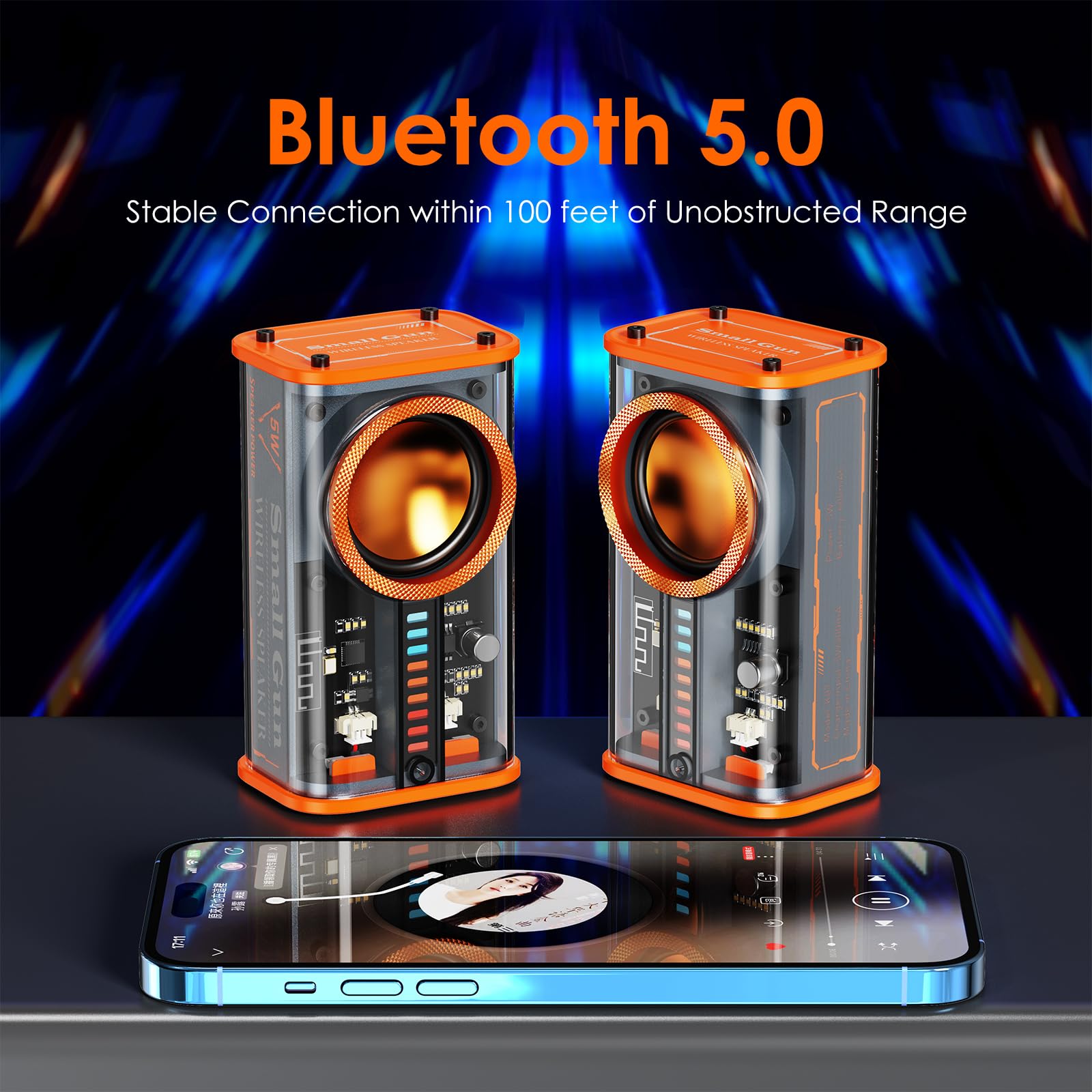 BSZHI Transparent Wireless Bluetooth Speaker Portable Mini Speake - BSZHI Official Product View 7