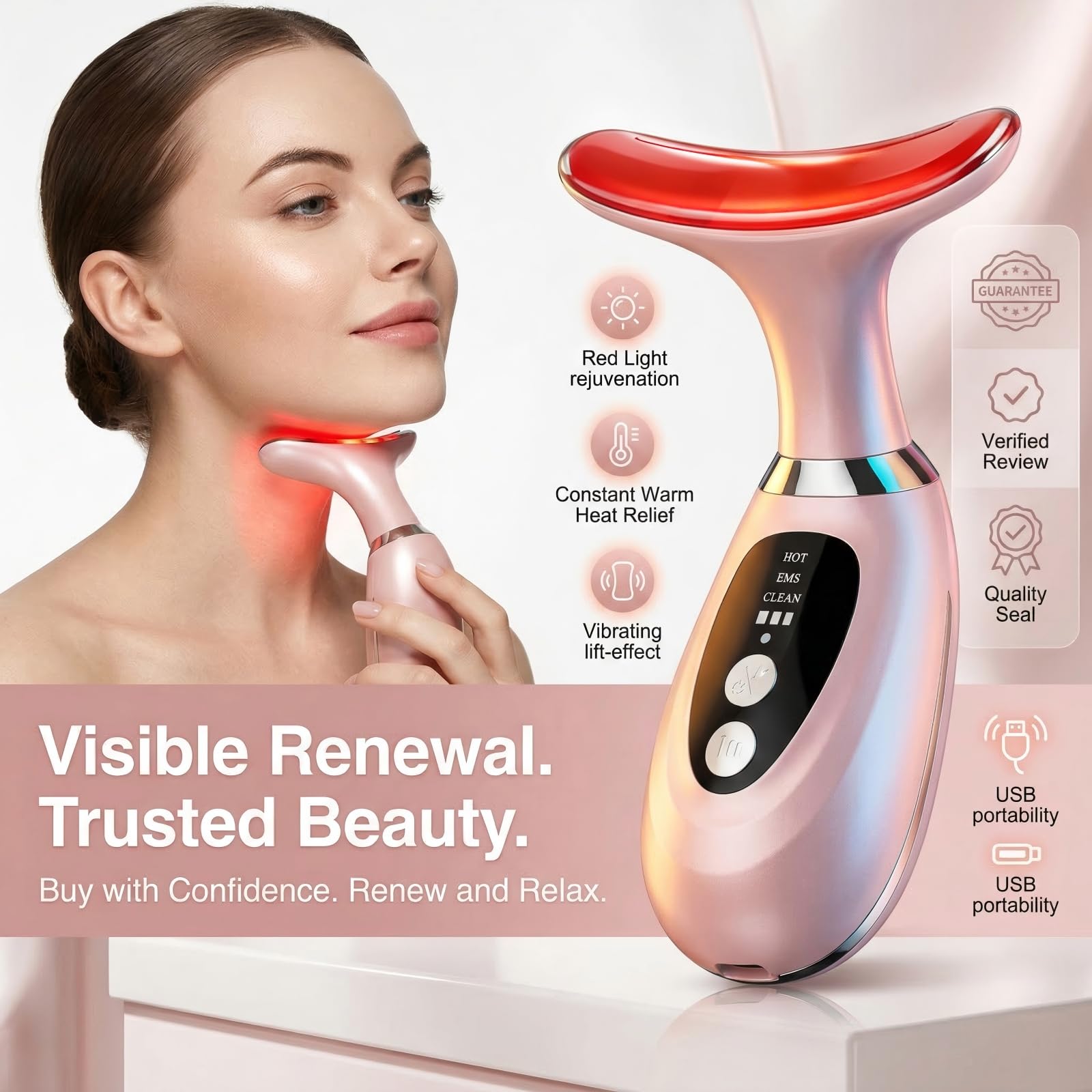 3-in-1 Facial Massager for Face Neck and Scalp,7-Color LED Light - erdnretl