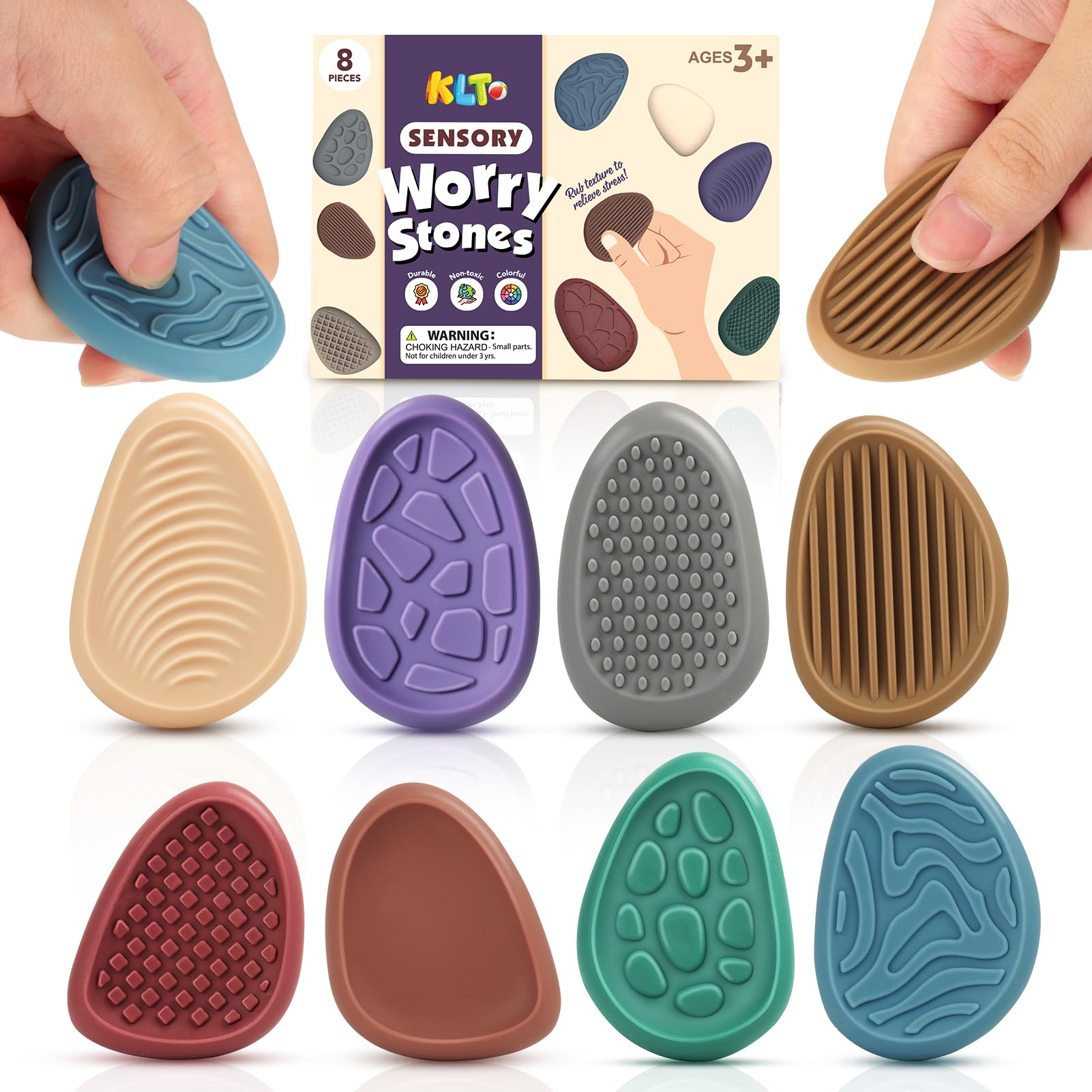 KLT Fidget Toys Adults Sensory Stone: 8 Pack Texture Worry Stone - KLT Official Product View 1