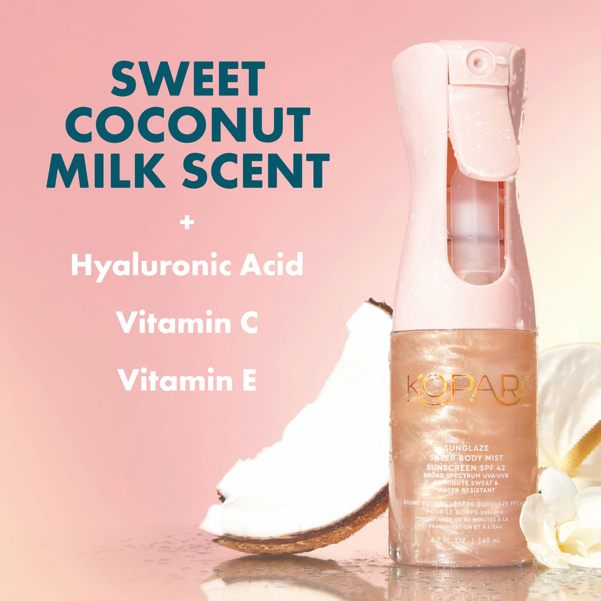 Kopari Rose Gold Sunglaze Sheer Body Mist Sunscreen SPF 42 - Kopari Official Imagery - 6