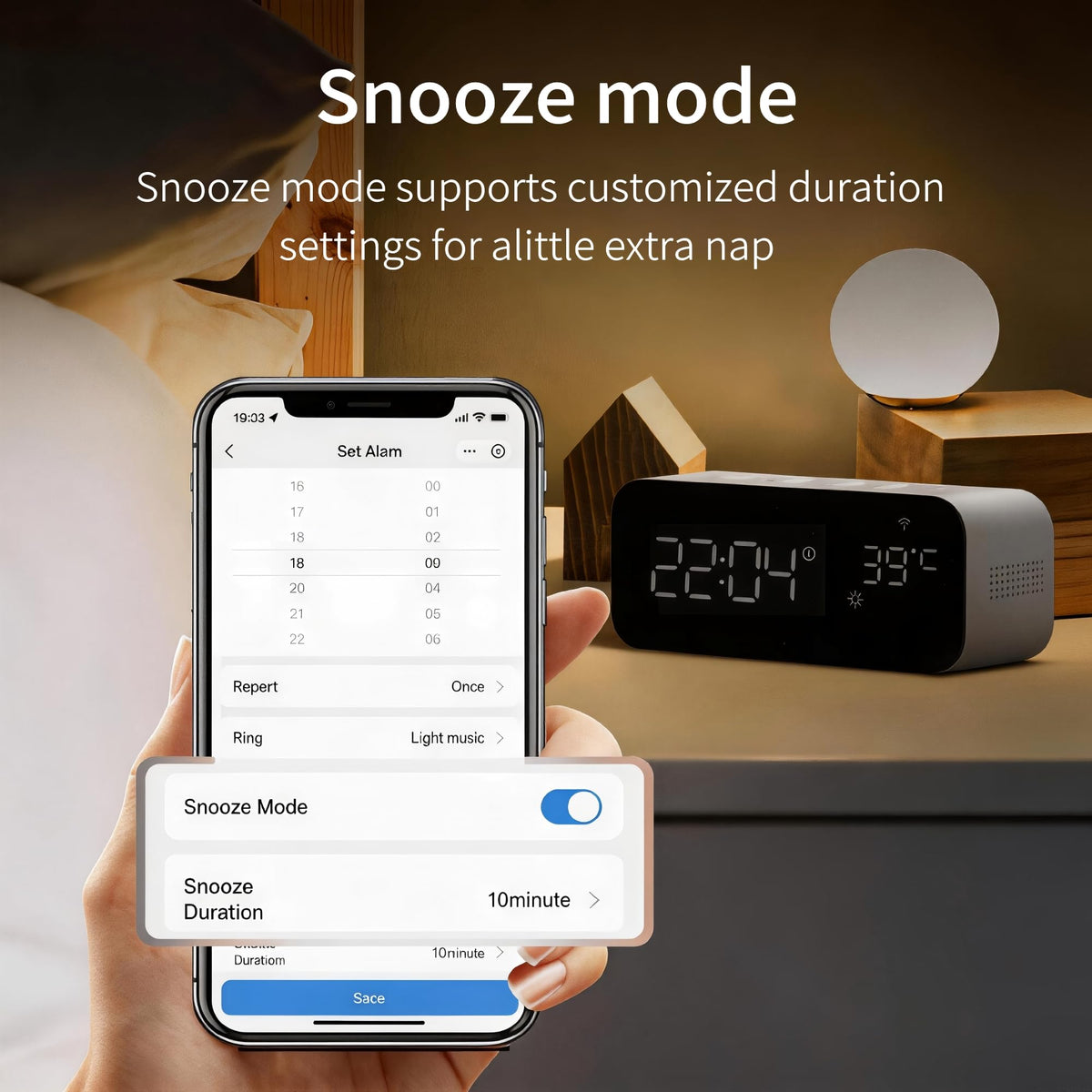 Smart Wifi Alarm Clock with Timer USB 2A 1C Fast Charging - Jinvocloud Official Imagery - 7