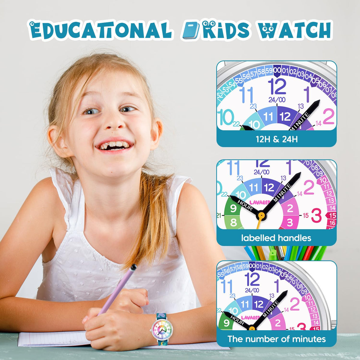 Time Teacher Kids Waterproof Analog Watch Easy Read Dial - Bomieux Official Imagery - 3