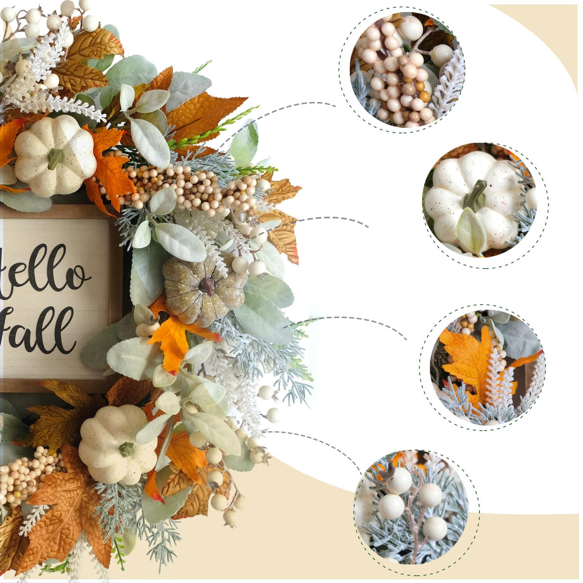 20 Harvest Fall Wreath for Front Door Pumpkins Berries - CIR OASES Official Imagery - 5