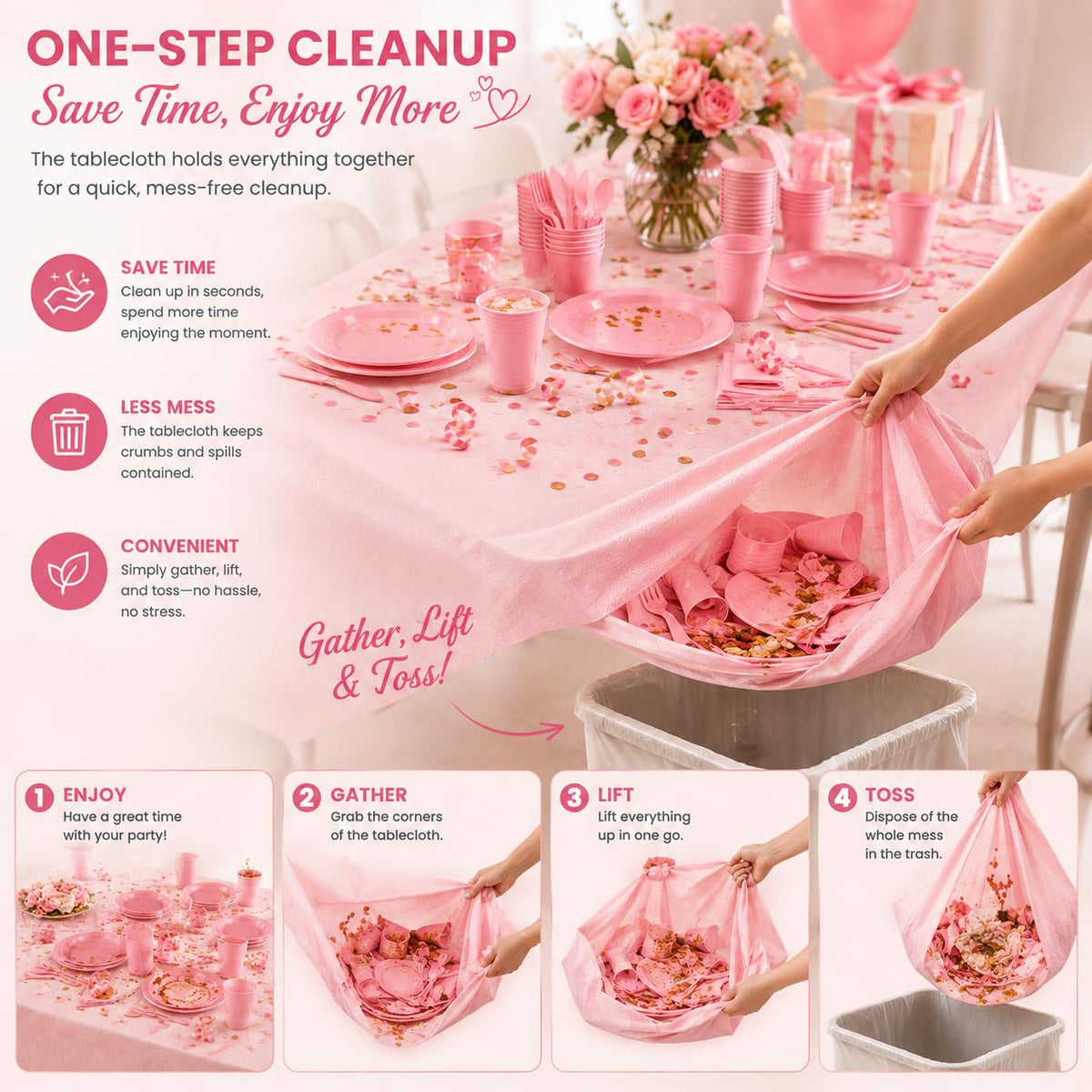 Tinybee 352 Pcs Pink Plastic Plates Disposable Dinnerware - Tinybee Official Imagery - 7