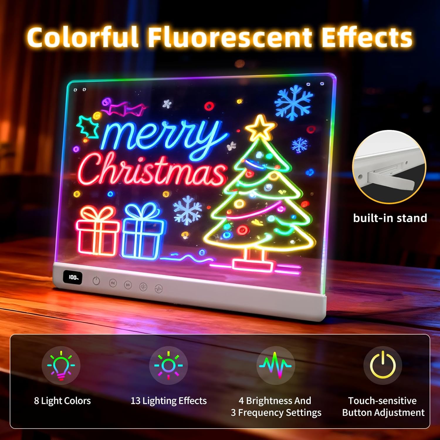 Lumiboard 16-inch rechargeable LED drawing board with 13 light effects and glow doodle surface for creative sketching and note-taking.