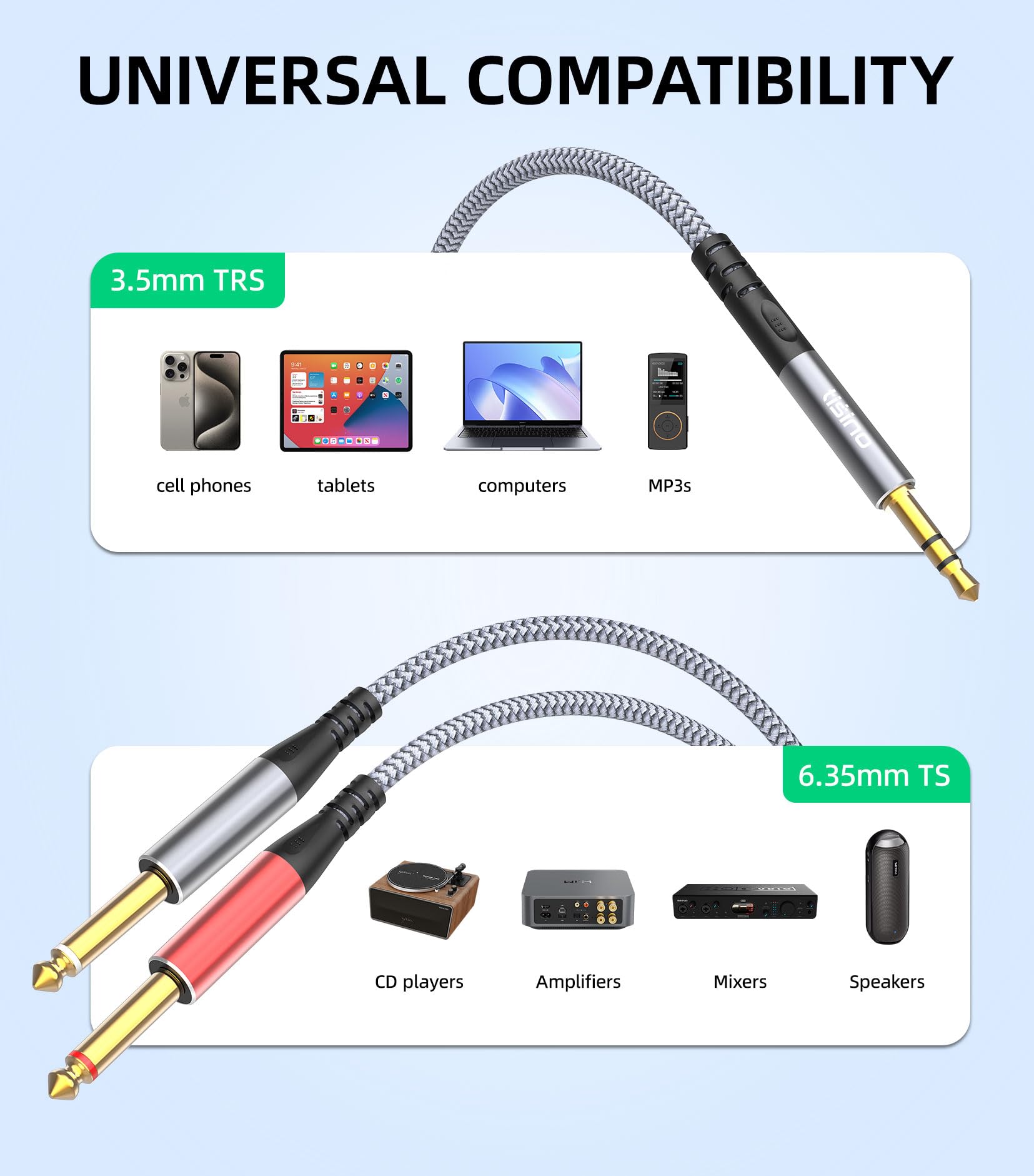 Tisino 3.5mm to 1/4" Adapter Stereo  Audio Splitter Cable, 3.3FT/ by Tisino - Angle View 4