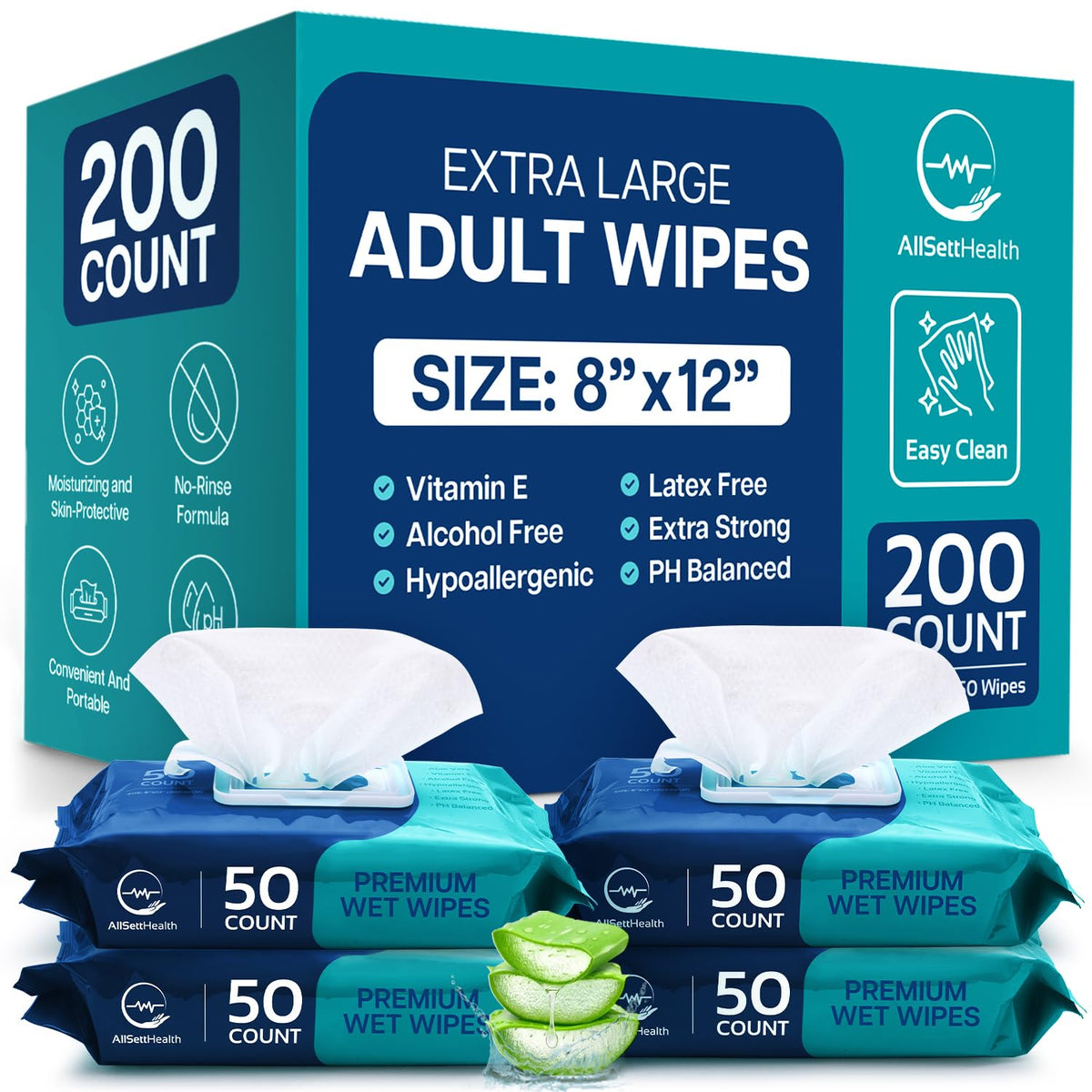 Body Wipes for Adults Bathing No Rinse - AllSett Health Official Imagery - 2