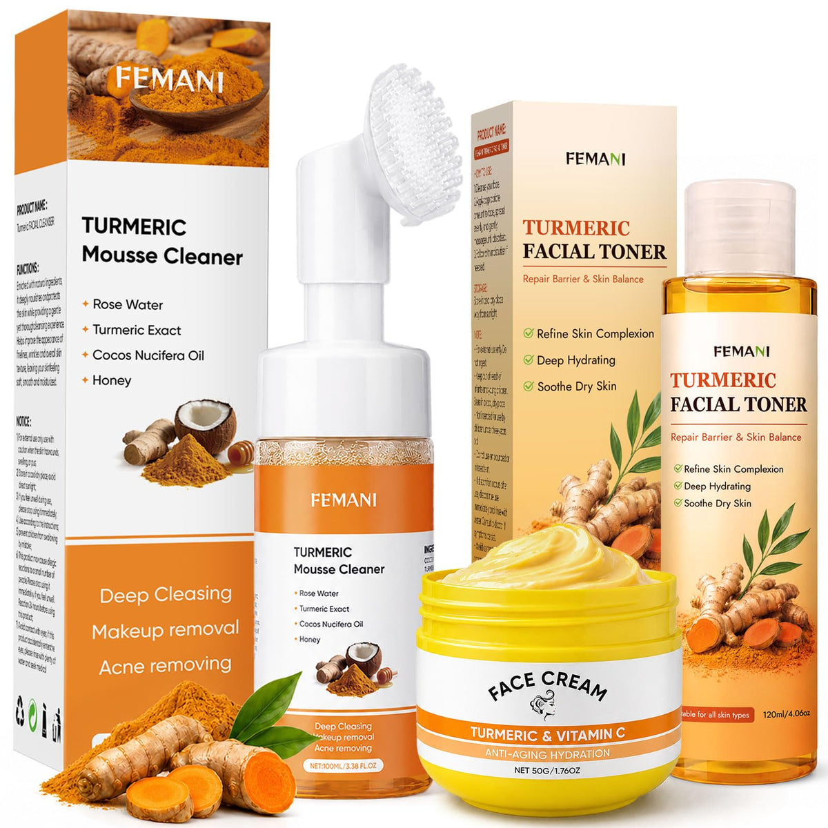 Turmeric Wash and Care 3 Pcs Set Turmeric Face Wash Toner - femani Official Product Imagery - 1