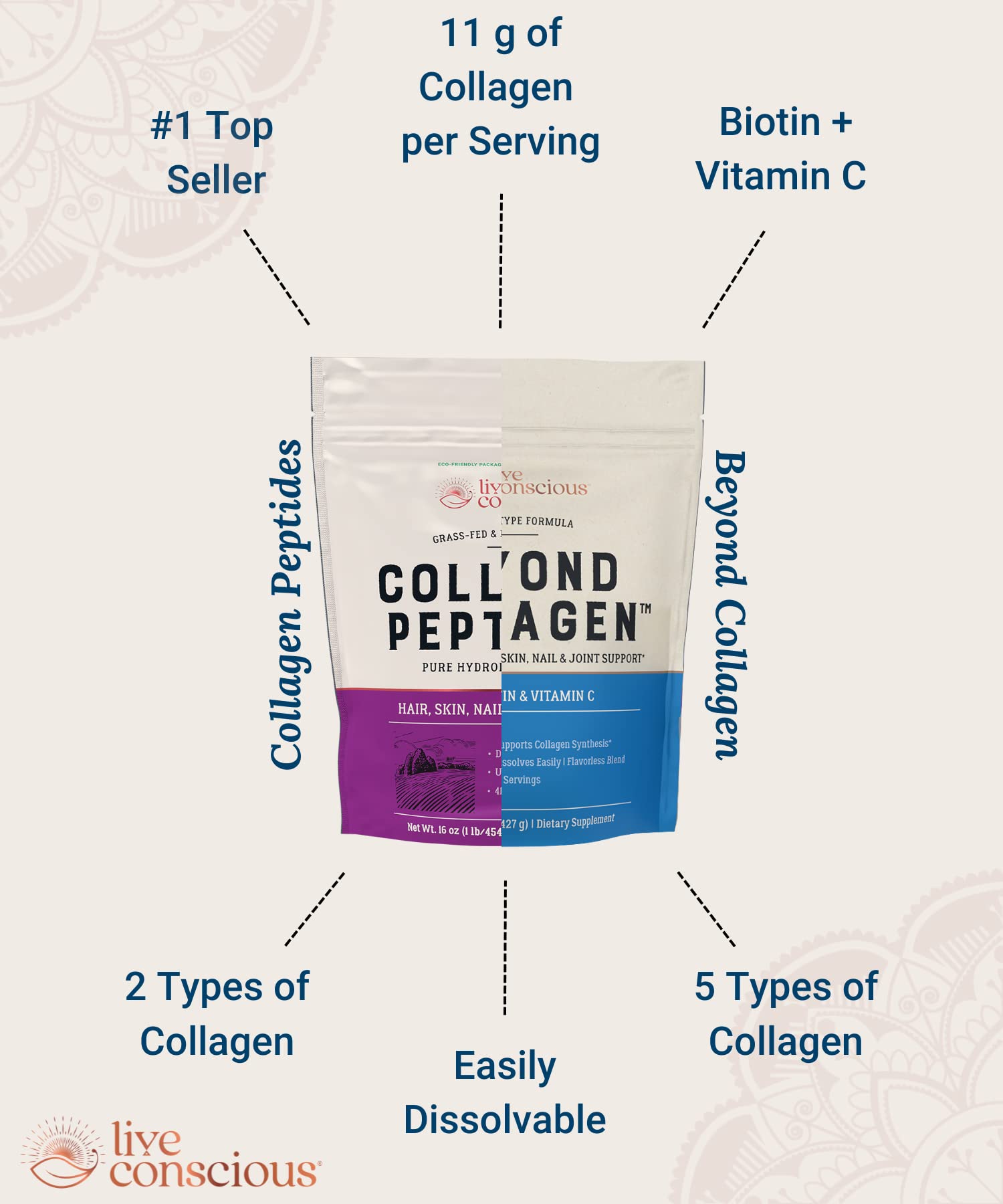 Live Conscious Collagen Powder Hydrolyzed Collagen Peptides - Live Conscious Official Imagery - 5