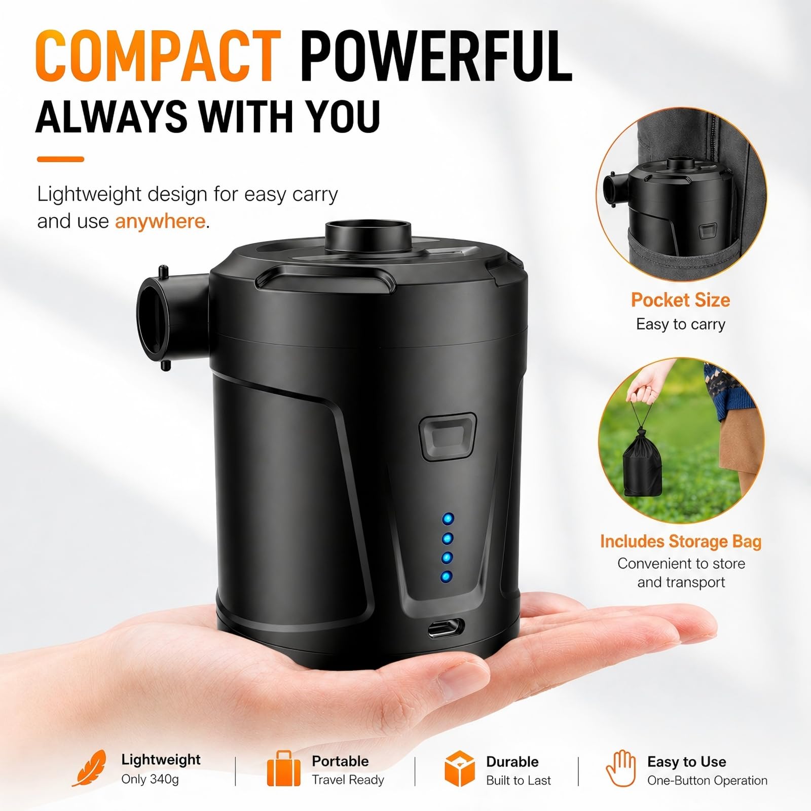 Ausic Air Pump for Inflatables,Air Mattress Pump,5200mAh Battery,Campi - View 6