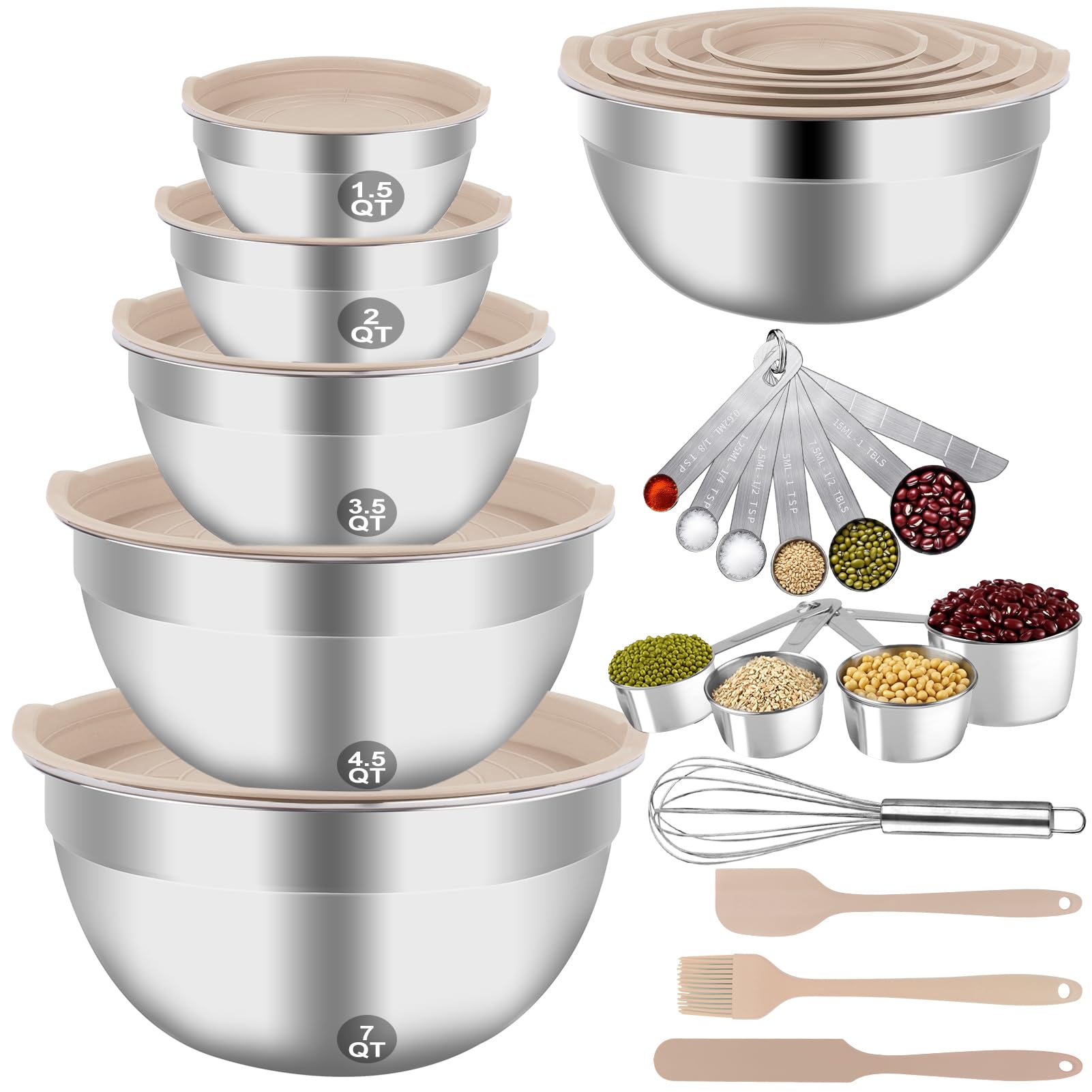WEPSEN Mixing Bowls Set, 25PCS Khaki Mixing Bowls With Lids Set S by WEPSEN - Angle View 1