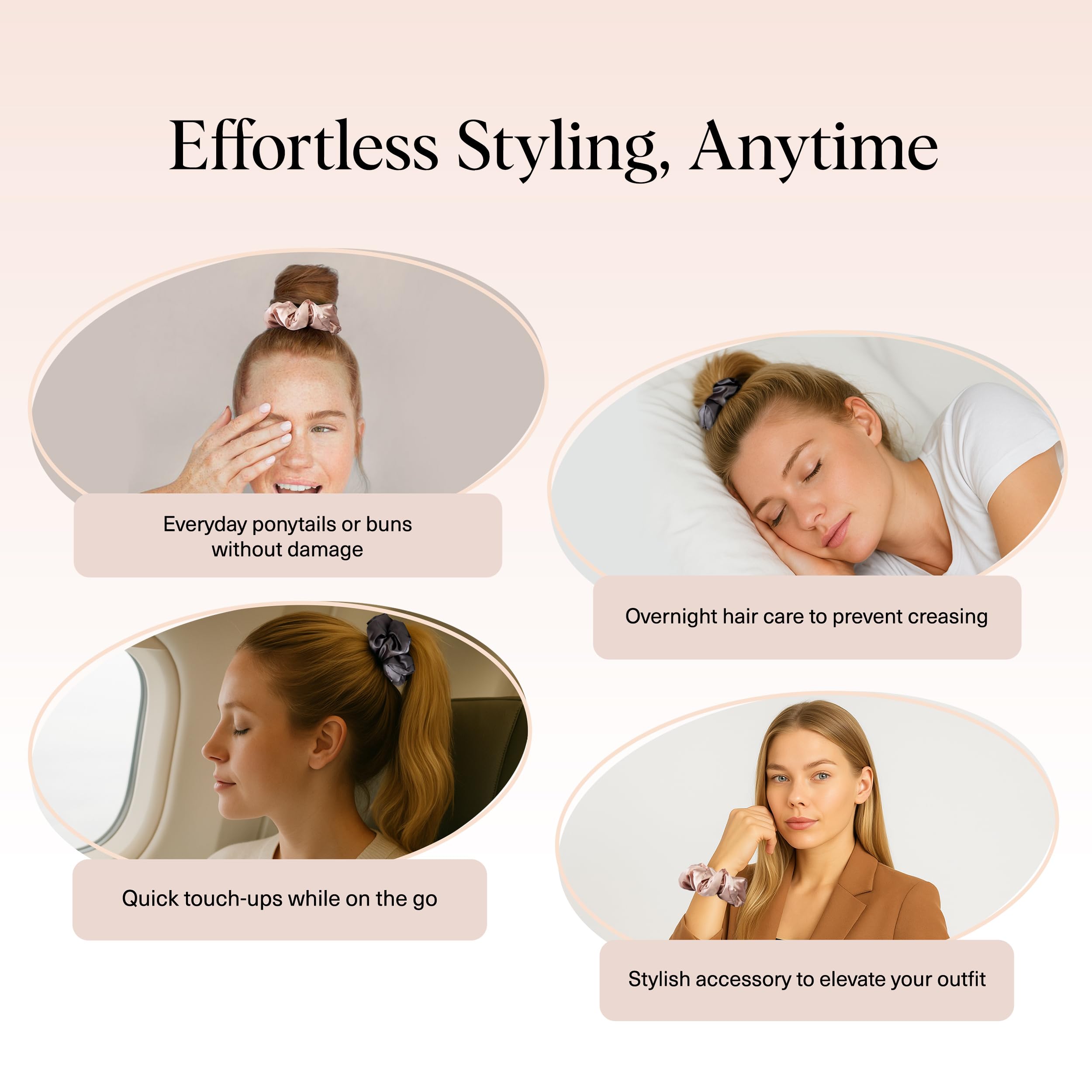 Elefair Tech Kitsch Pillow Satin Scrunchies - Blush Charcoal & - Elefair Tech Official Product View 7